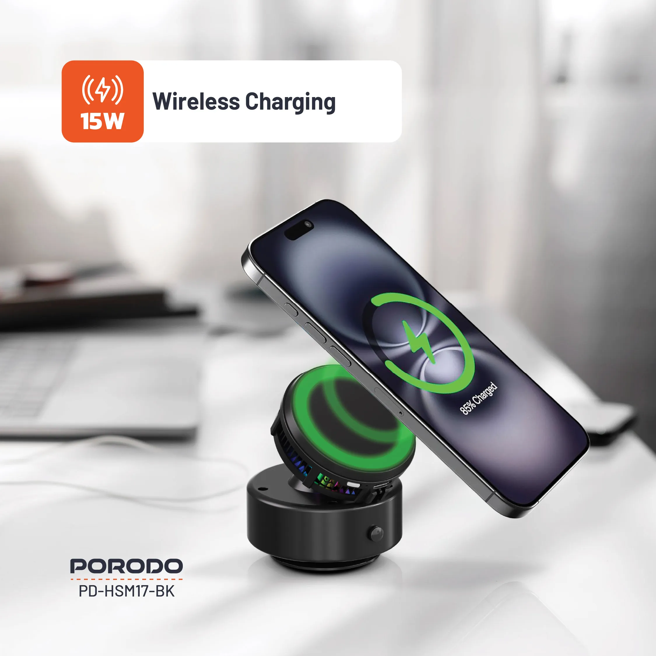 Vacuseal Soğutuculu MagSafe Kablosuz Şarj Cihazı, 15W, Vantuzlu, RGB Işıklı Yarı İletken Soğutucu