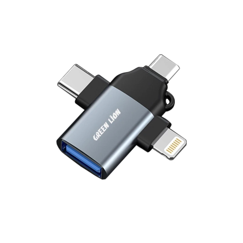 3'ü 1 Arada OTG Adaptör, USB 3.0, Type-C, Lightning, Micro USB to USB-A Çevirici, 5Gbps Aktarım