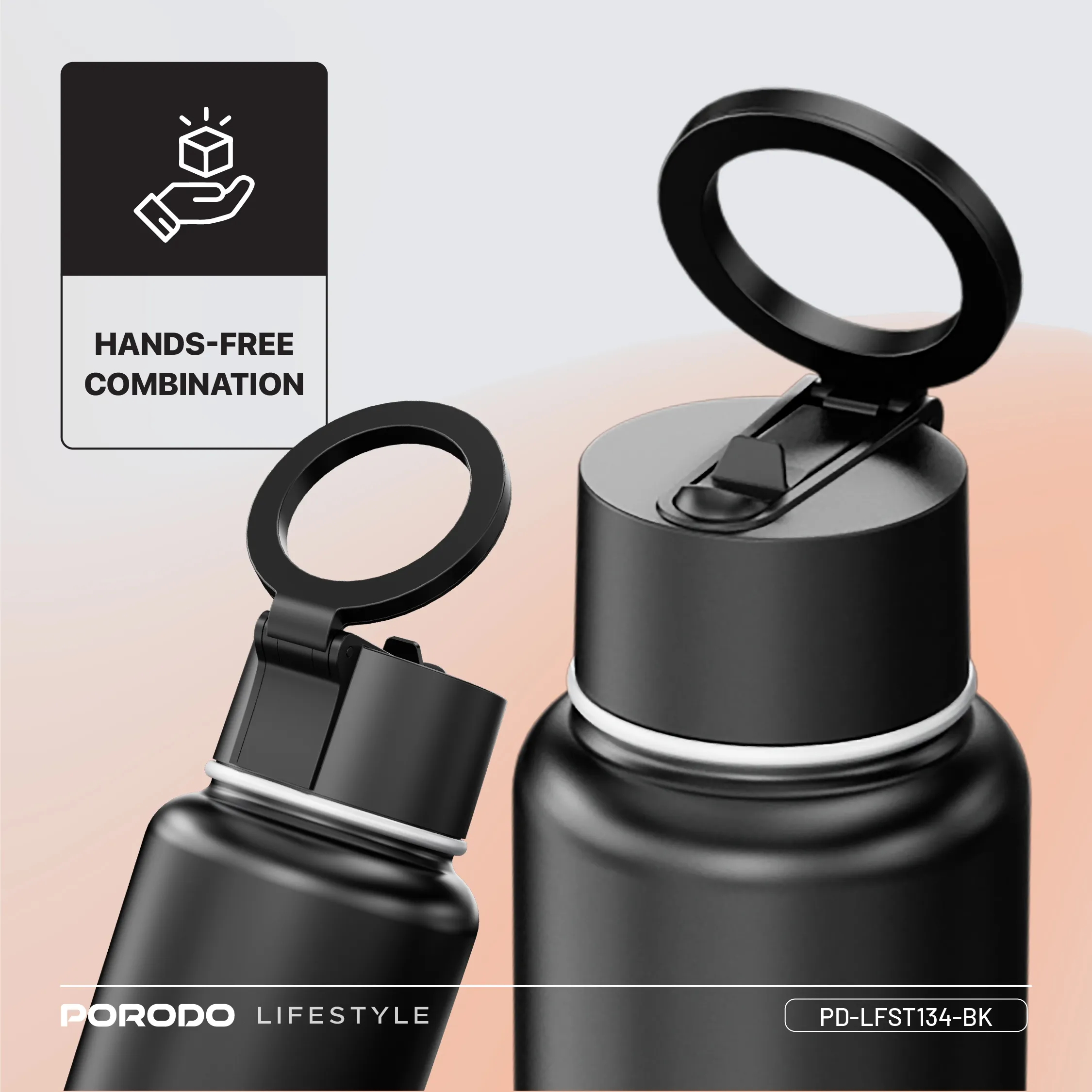 Lifestyle 1L Manyetik Telefon Tutuculu Termos Suluk, 360° Dönebilen MagSafe Uyumlu Çelik Matara