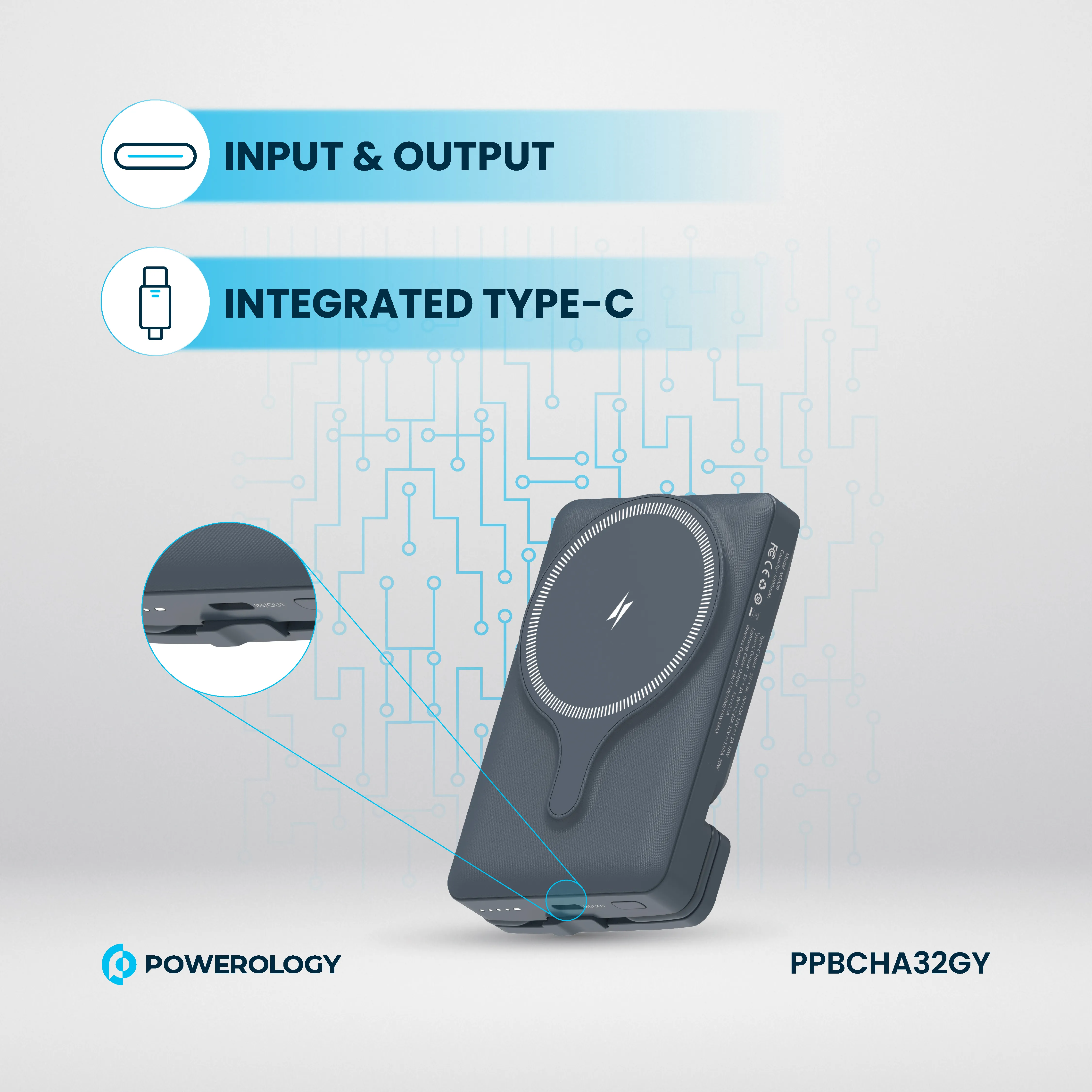 2'si 1 Arada 5000mAh MagSafe Powerbank ve Araç İçi Tutucu, 20W PD, Entegre Type-C Kablolu