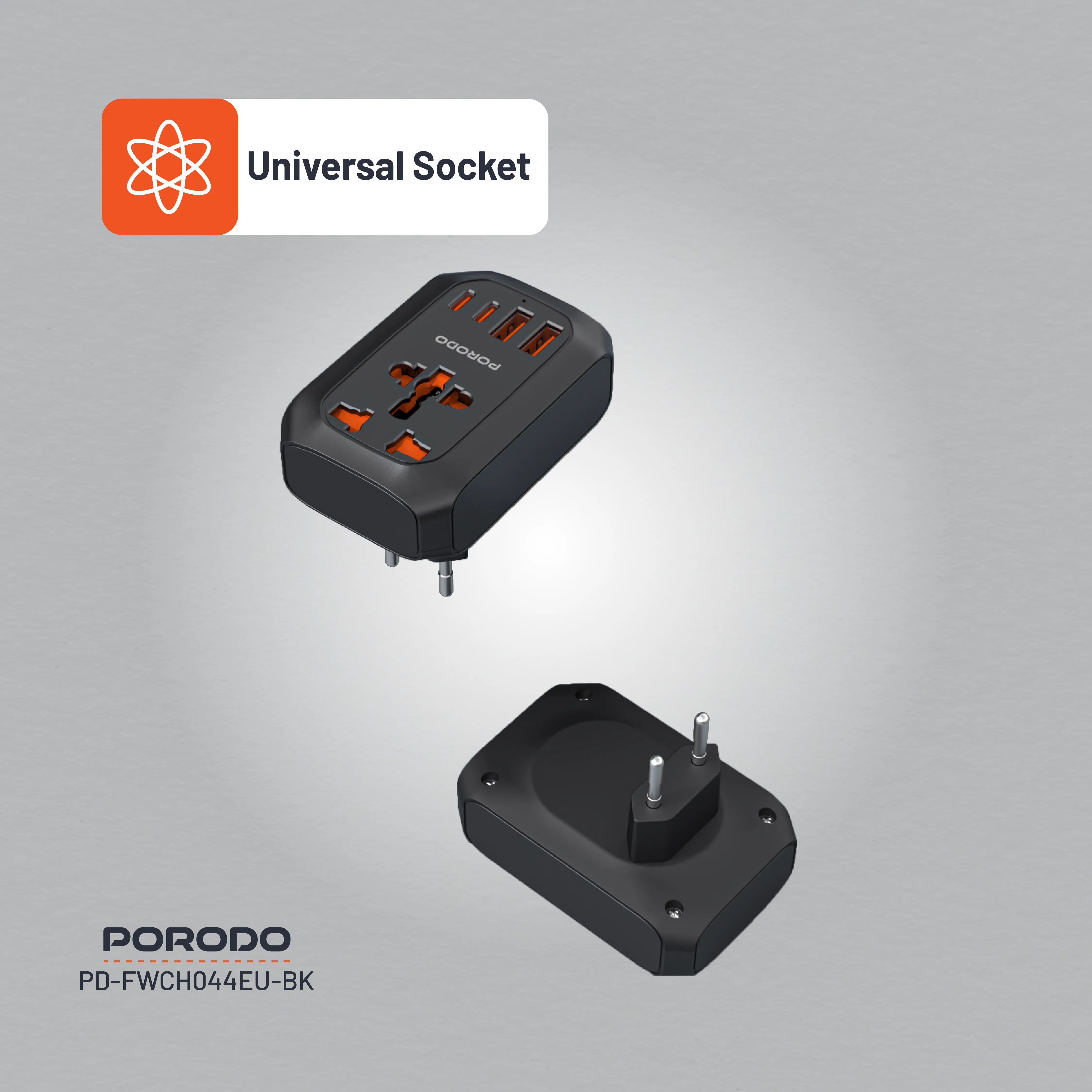 5 Portlu Universal Seyahat Adaptörü, 2500W Priz, 20W PD, 2x USB-C ve 2x USB-A Hızlı Şarj (EU)