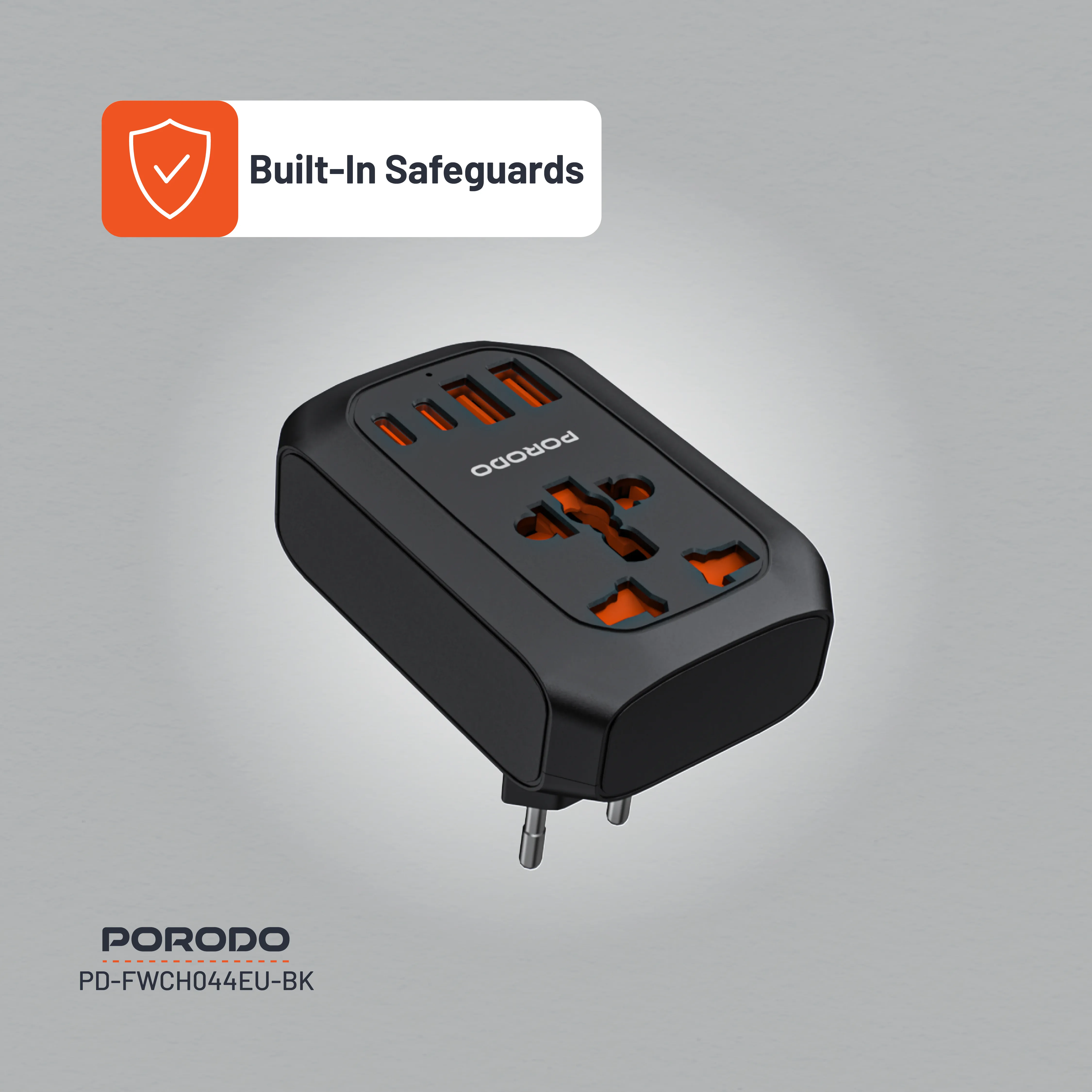 5 Portlu Universal Seyahat Adaptörü, 2500W Priz, 20W PD, 2x USB-C ve 2x USB-A Hızlı Şarj (EU)