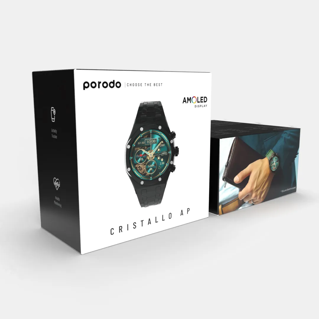 CristalloAP Akıllı Saat, AMOLED, IP68 Suya Dayanıklı, Bluetooth Arama, Mavi Metal Kordon - Siyah