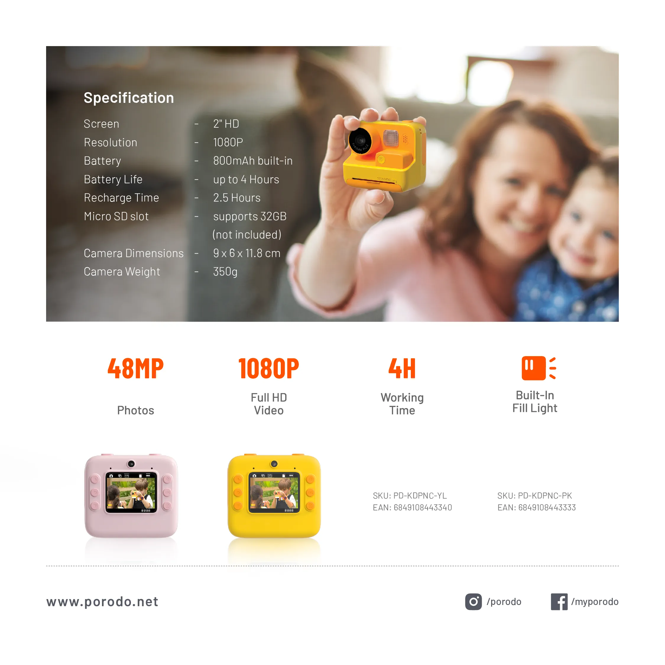 Şipşak Çocuk Fotoğraf Makinesi, 48MP Termal Anında Baskı Yapan Kamera, 1080P Full HD Video Kaydı