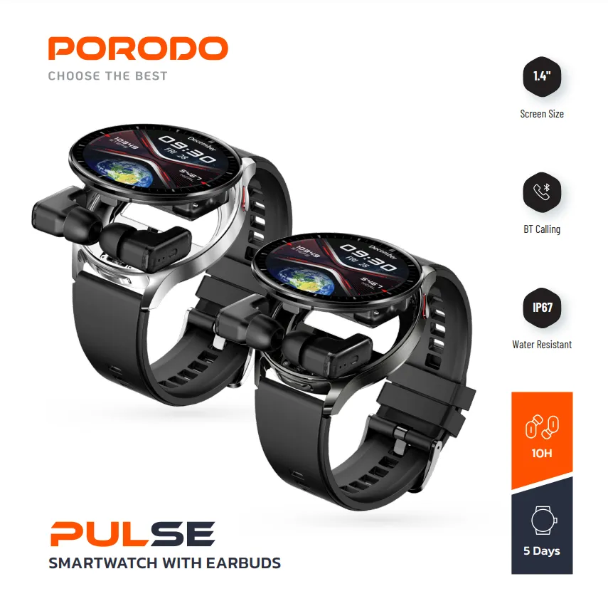 Pulse 2'si 1 Arada Akıllı Saat + Bluetooth Kulaklık, 1.4 inç, IP67 Suya Dayanıklı Konuşma Özellikli