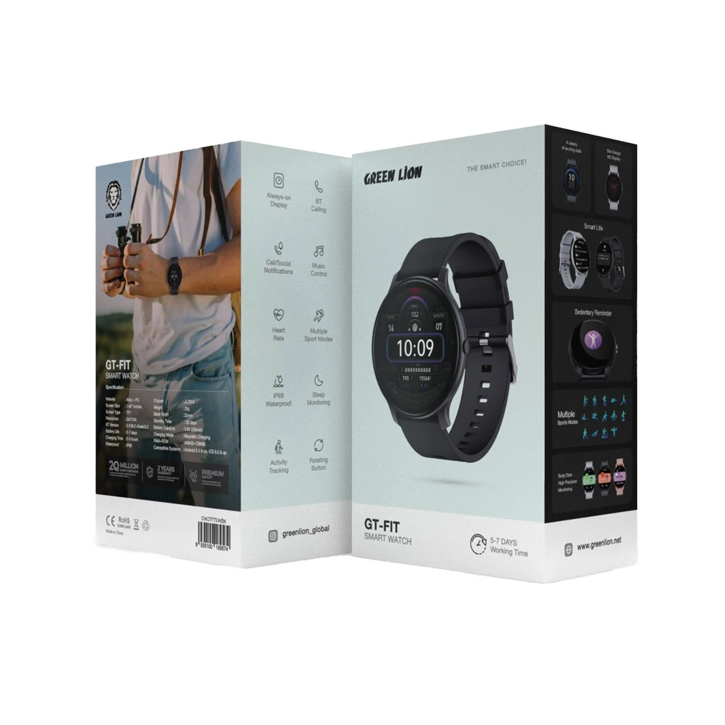 GT-FIT Akıllı Saat, Bluetooth Aramalı ve Hep Açık Ekran, Nabız ve SpO2 Takibi, IP68 Su Geçirmez