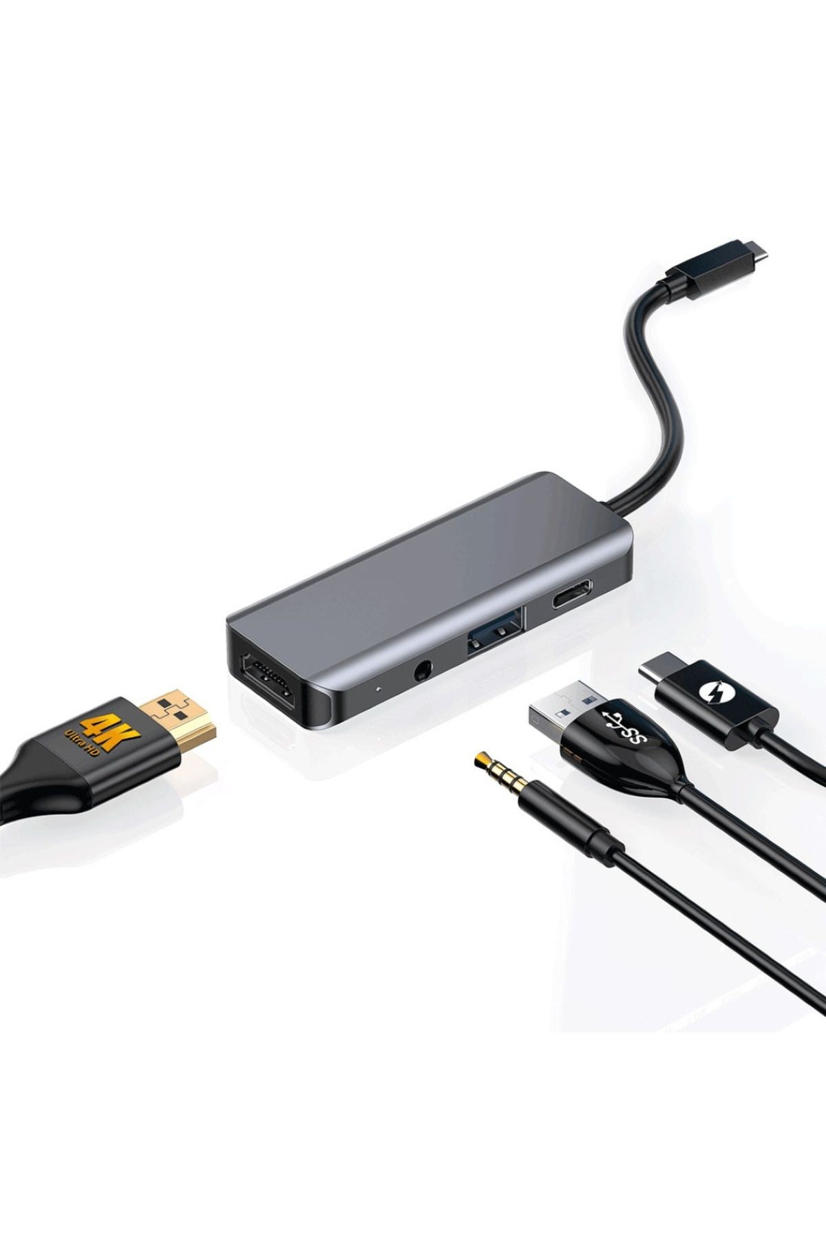 4'ü 1 Arada USB-C Hub Type-C PD 100W HDMI USB 3.5mm Aux Uyumlu