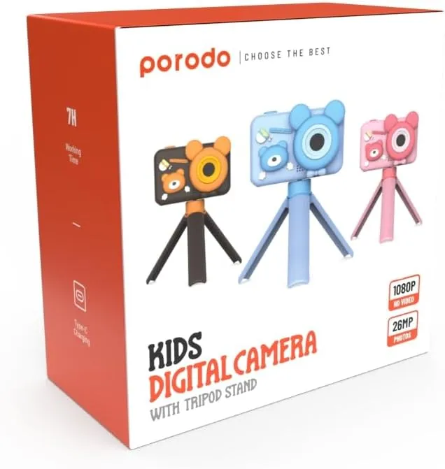 Çocuk Dijital Fotoğraf Makinesi, 48MP Çift Lensli, 1080P Video, Tripod Standlı Oyuncak Kamera