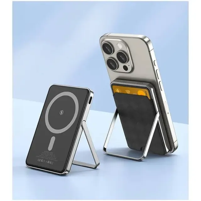 Moreno 5000mAh MagSafe Power Bank, PD 20W Hızlı Şarj, Standlı Kartlıklı Kablosuz Şarj Cihazı