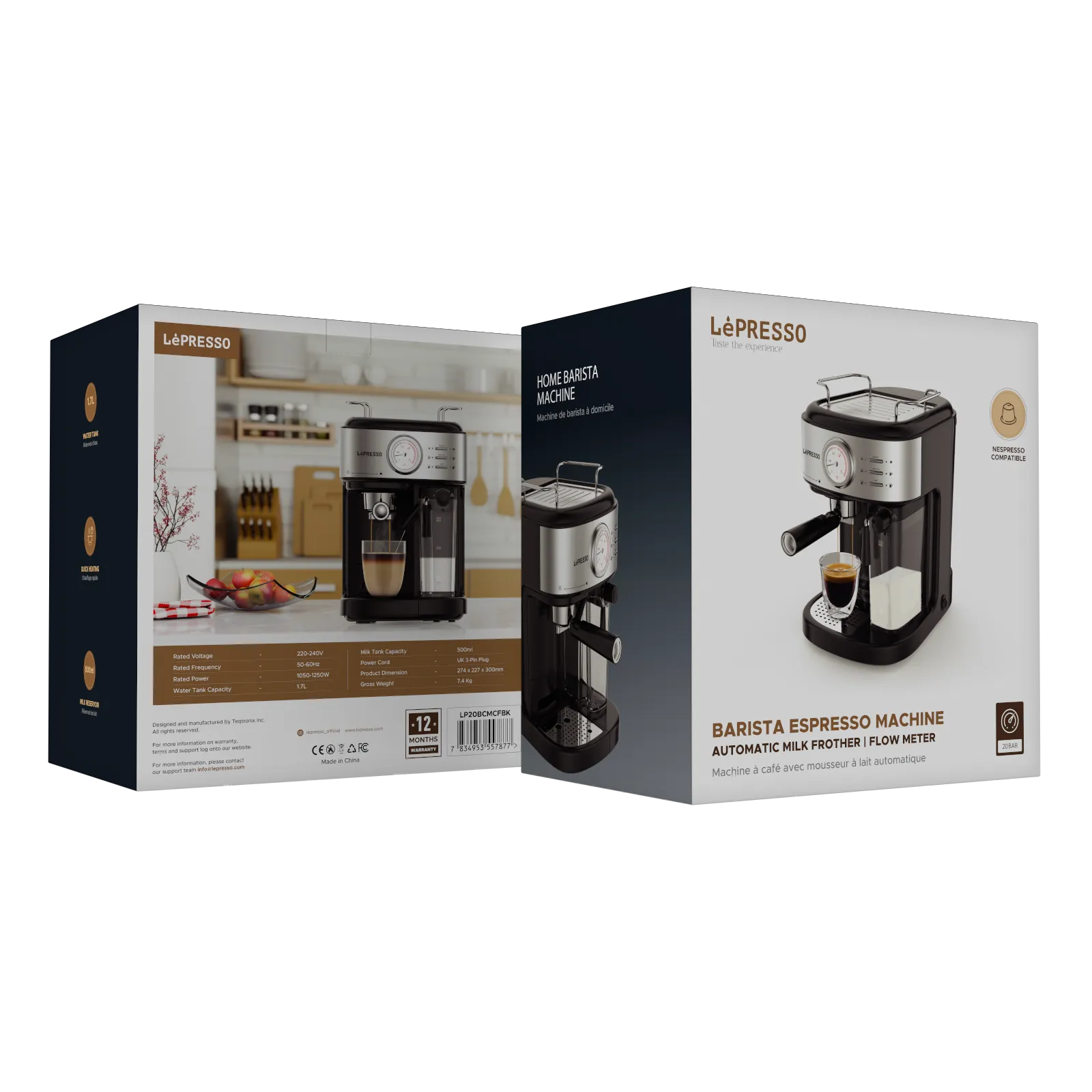 20 Bar Espresso Makinesi, Otomatik Süt Köpürtücü, Nespresso Uyumlu, Tek Dokunuş Kahve Makinesi