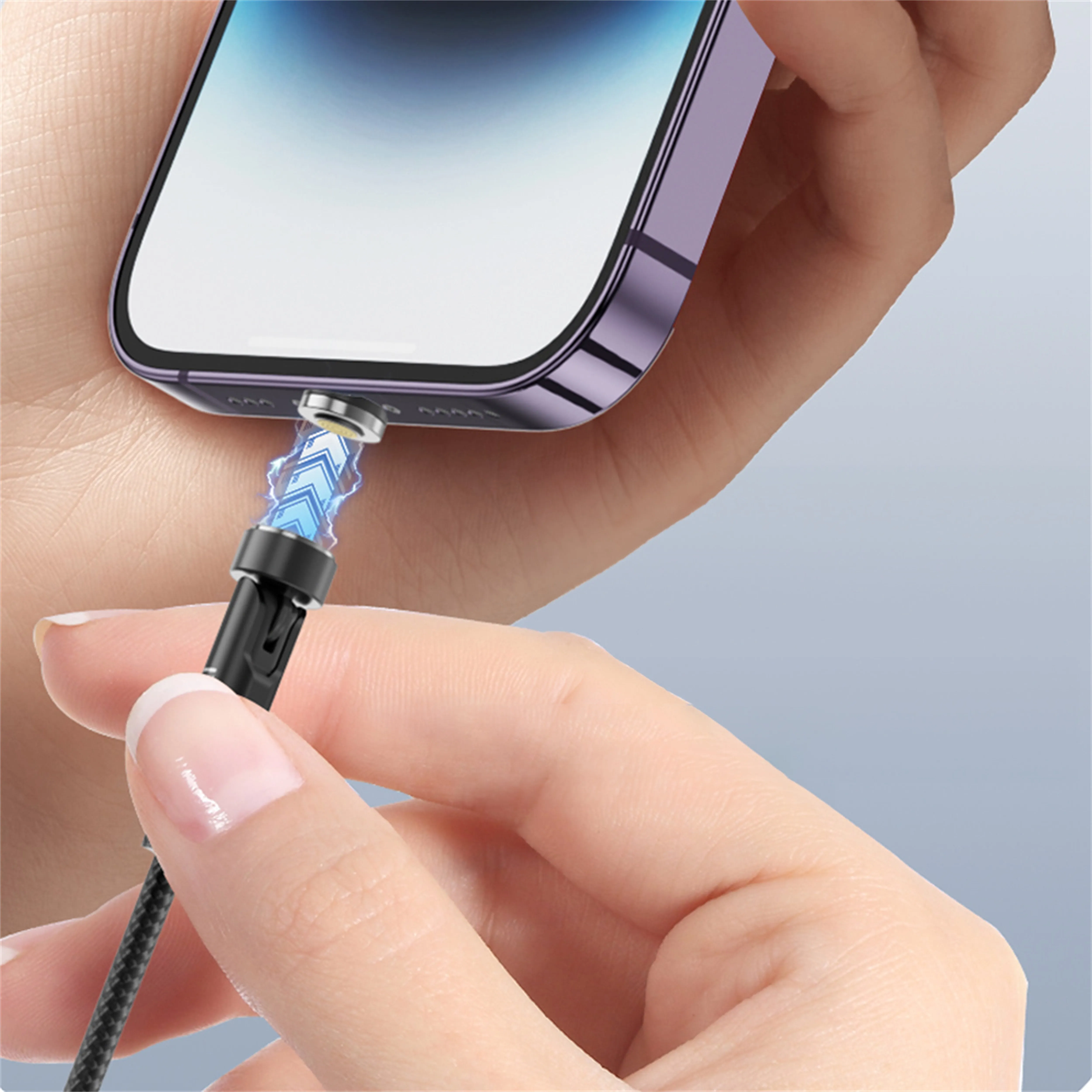 3'ü 1 Arada Manyetik Örgü Kablo, 180°+360° Döner Başlıklı Lightning, Type-C ve Micro USB Hızlı Şarj