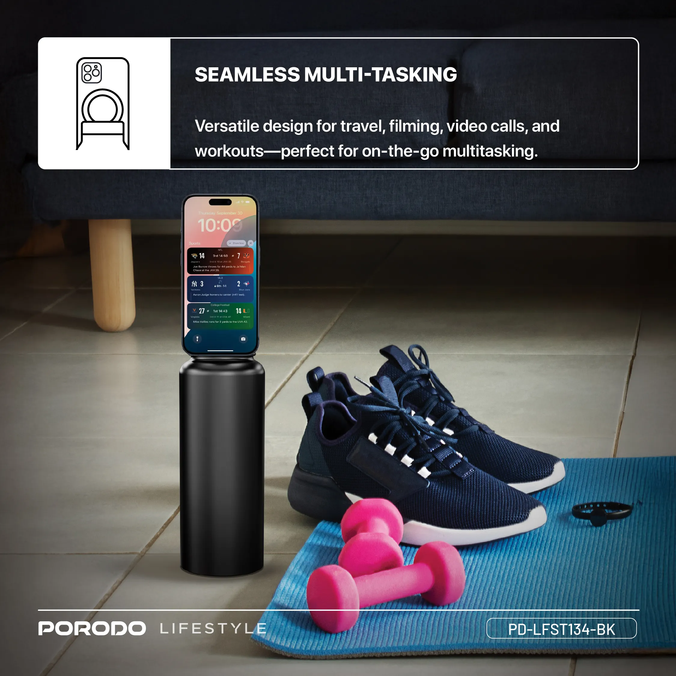 Lifestyle 1L Manyetik Telefon Tutuculu Termos Suluk, 360° Dönebilen MagSafe Uyumlu Çelik Matara