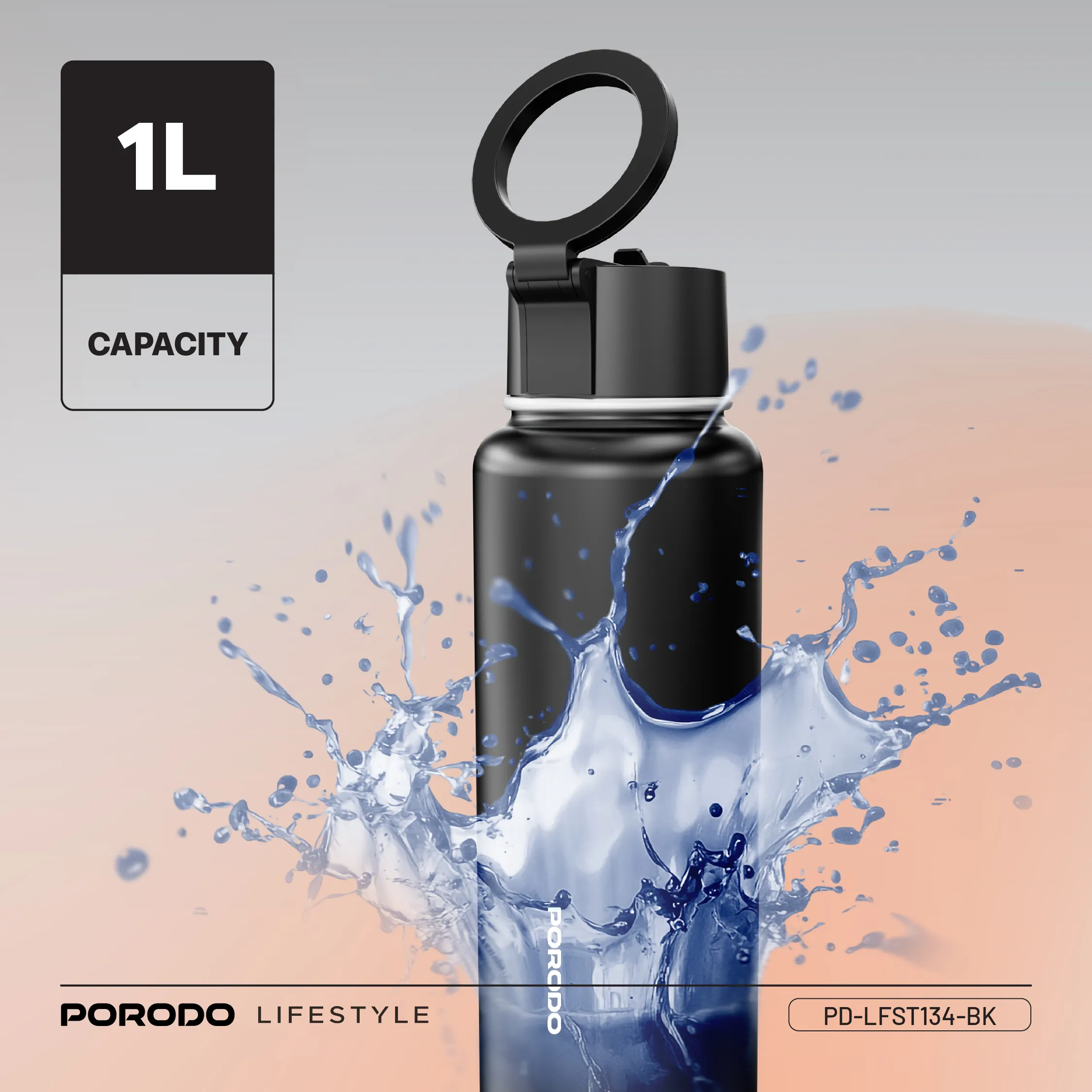 Lifestyle 1L Manyetik Telefon Tutuculu Termos Suluk, 360° Dönebilen MagSafe Uyumlu Çelik Matara