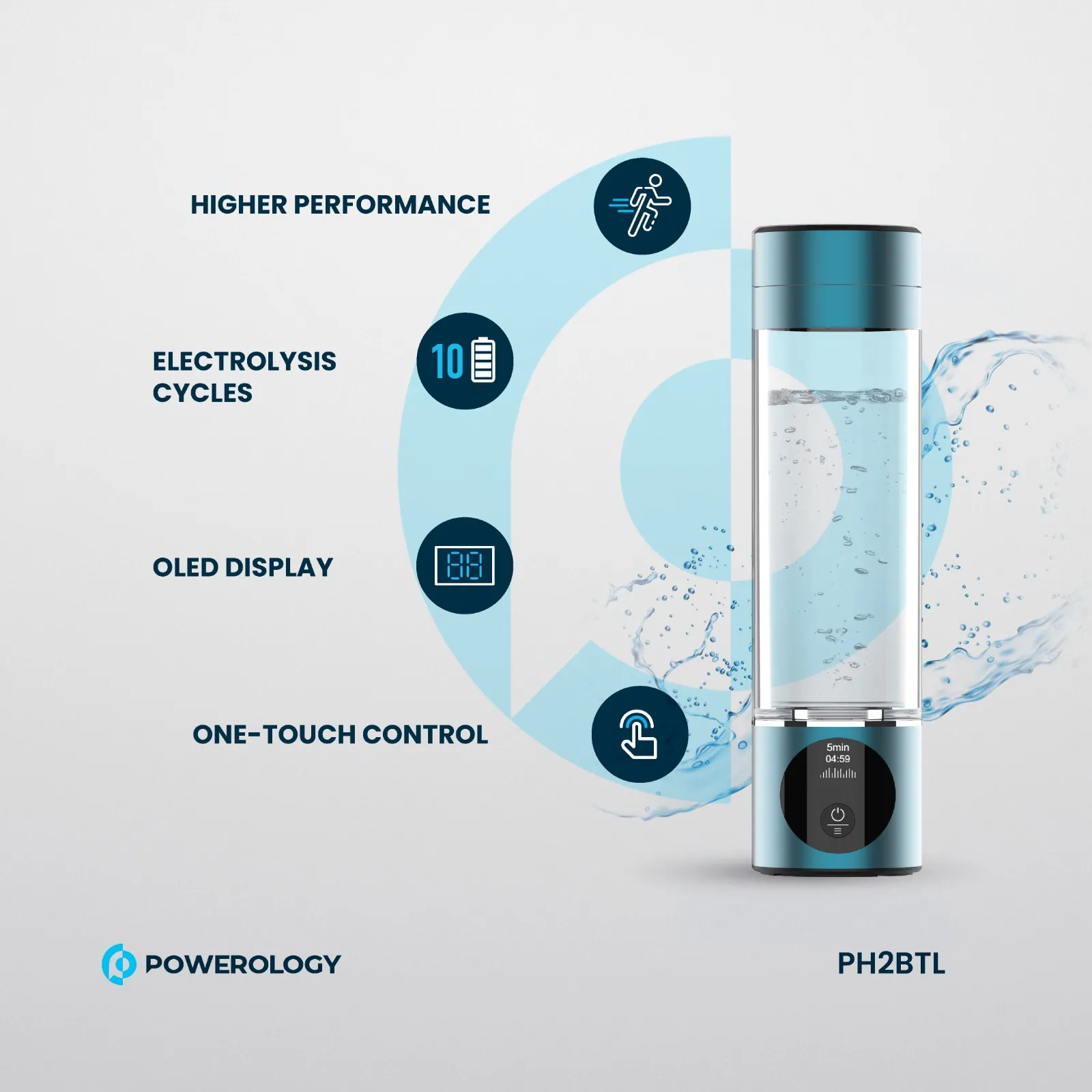 Hidrojenli Su Matarası, 3000 PPB, Titanyum Platin Elektrotlu Su Jeneratörü, OLED Ekranlı