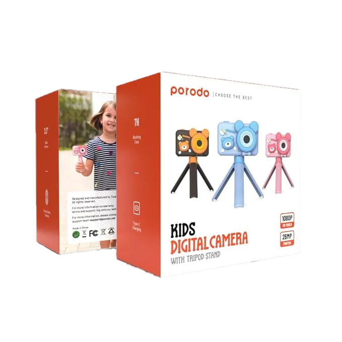 Çocuk Dijital Fotoğraf Makinesi, 48MP Çift Lensli, 1080P Video, Tripod Standlı Oyuncak Kamera