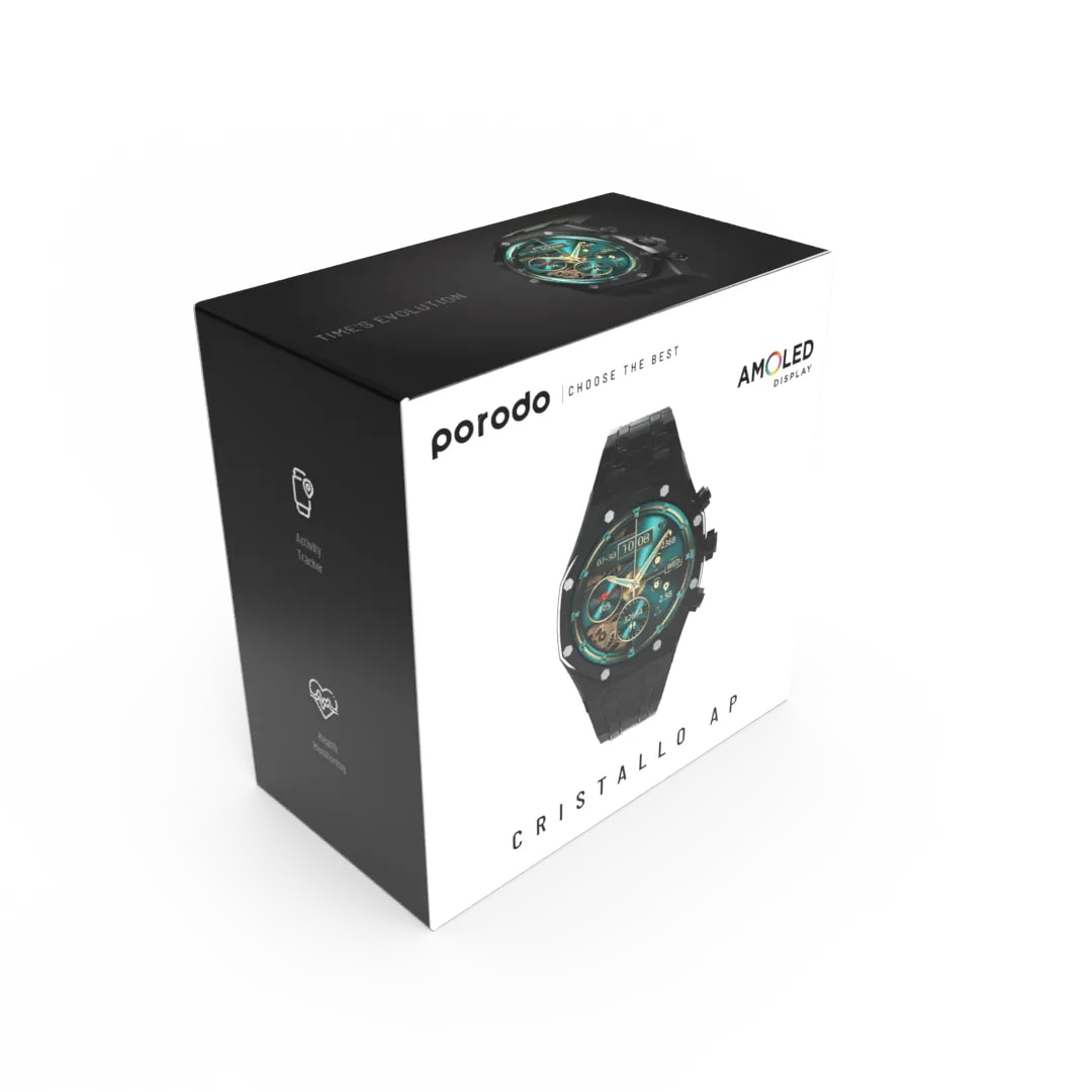 CristalloAP Akıllı Saat, AMOLED, IP68 Suya Dayanıklı, Bluetooth Arama, Mavi Metal Kordon