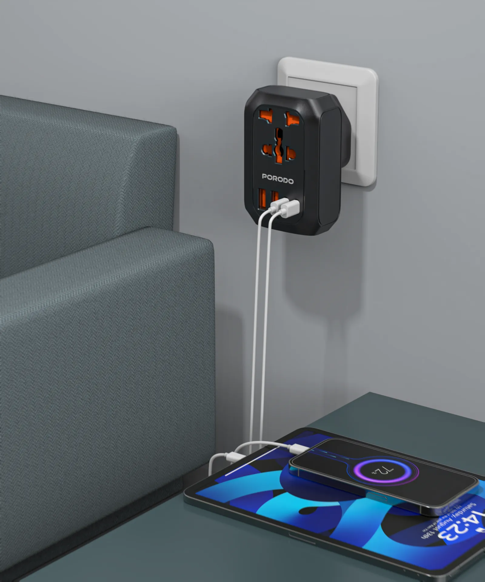 5 Portlu Universal Seyahat Adaptörü, 2500W Priz, 20W PD, 2x USB-C ve 2x USB-A Hızlı Şarj (EU)