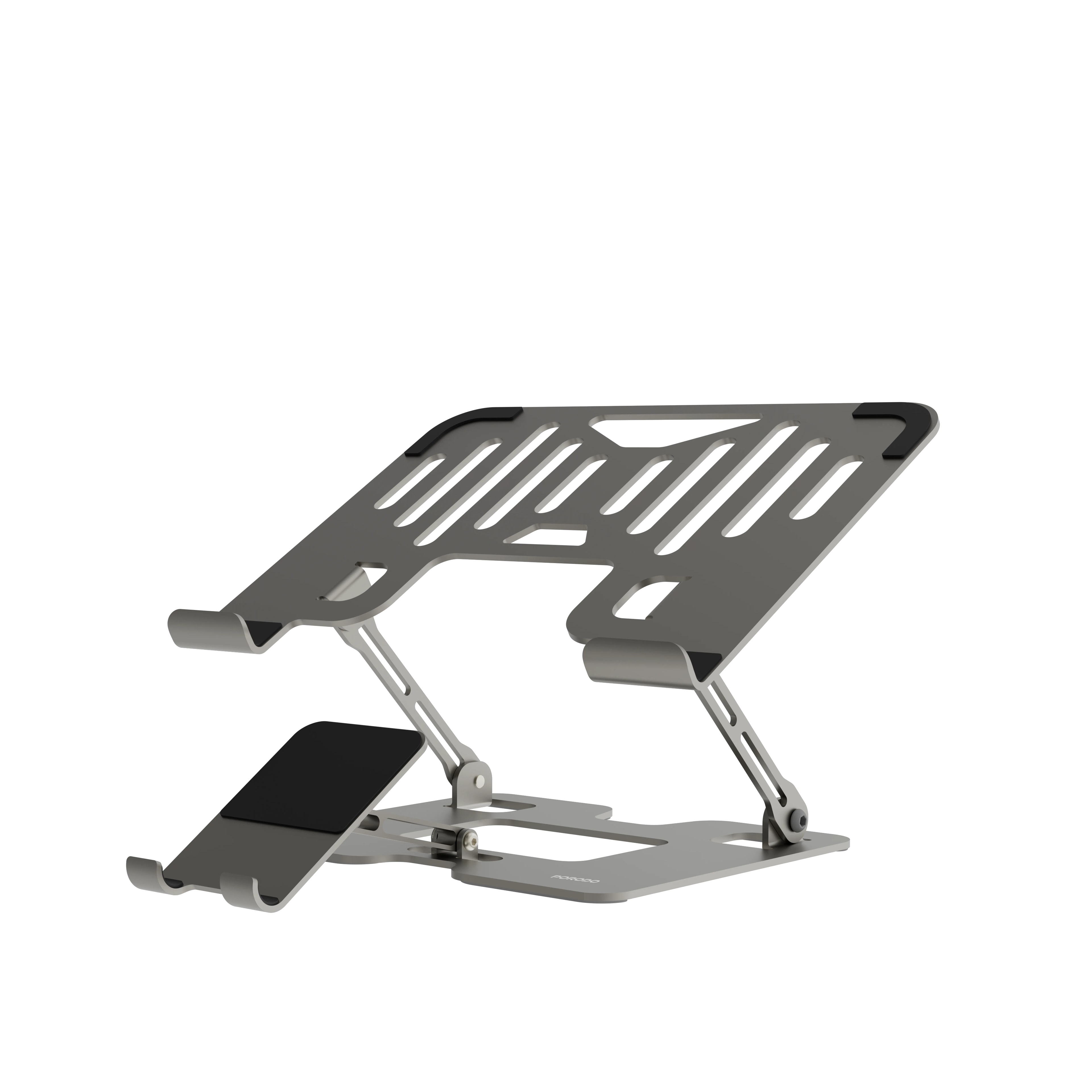 2'si 1 Arada Katlanabilir Laptop ve Telefon Standı, Ayarlanabilir Yükseklik/Açı, Karbon Çelik Stand