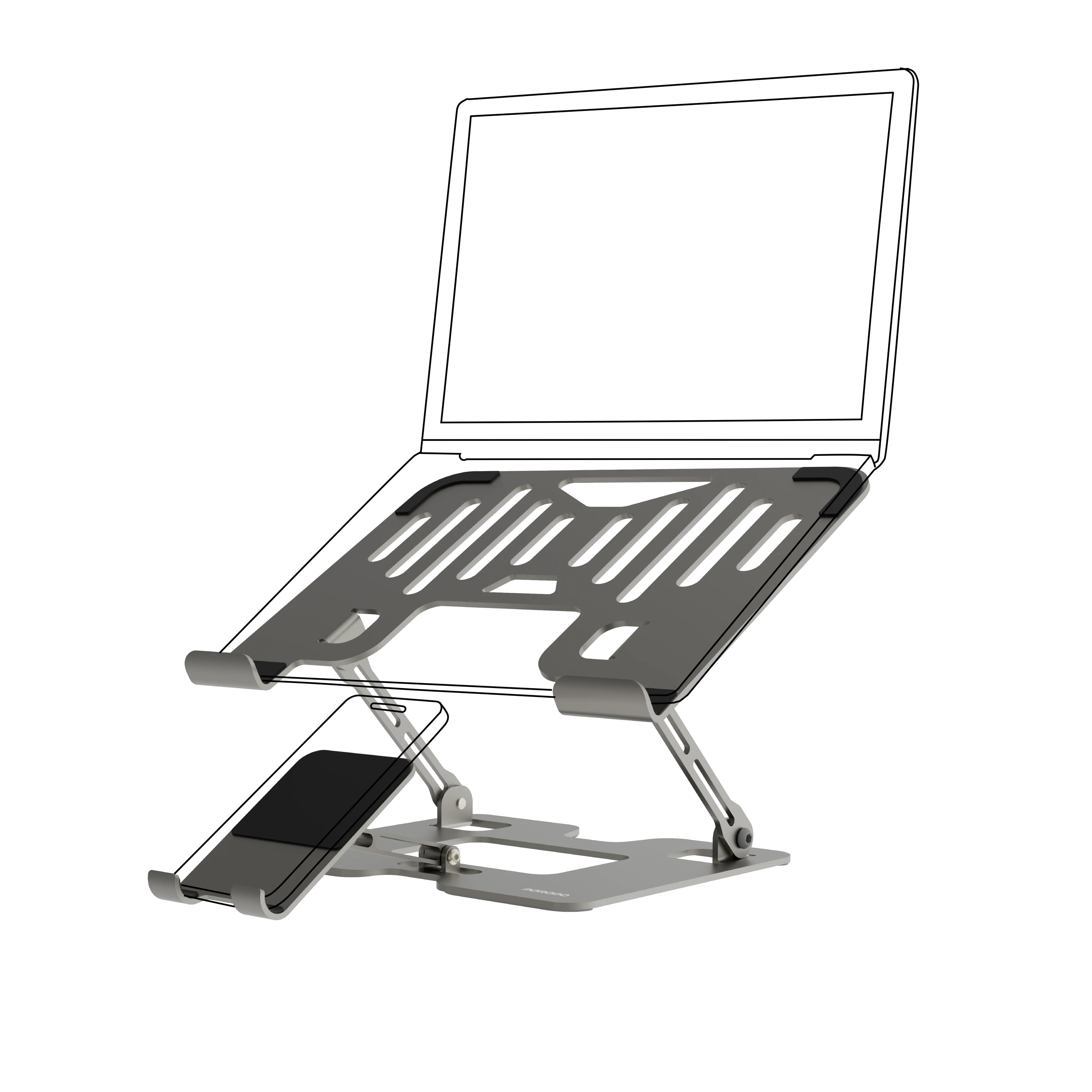 2'si 1 Arada Katlanabilir Laptop ve Telefon Standı, Ayarlanabilir Yükseklik/Açı, Karbon Çelik Stand