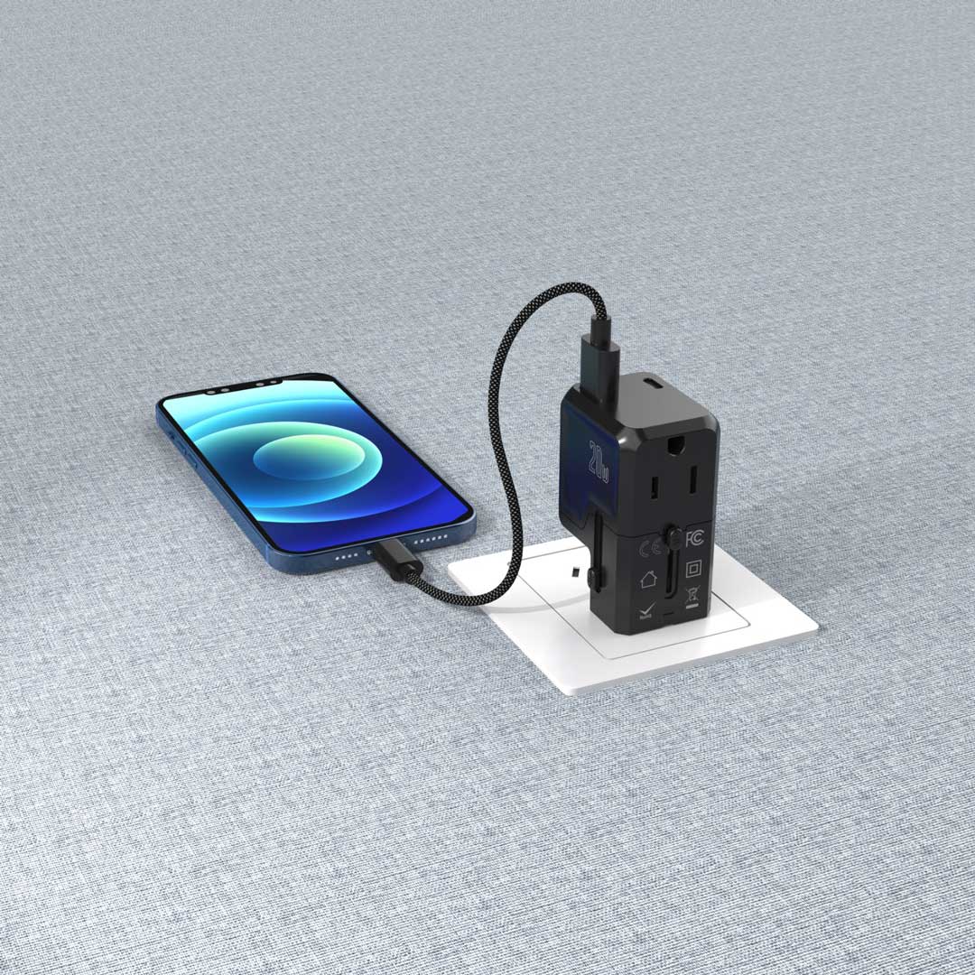 Mini Seyahat Adaptörü, PD 20W Hızlı Şarj Destekli, 2500W Güçlü USB Type-C Çıkışlı Priz Dönüştürücü