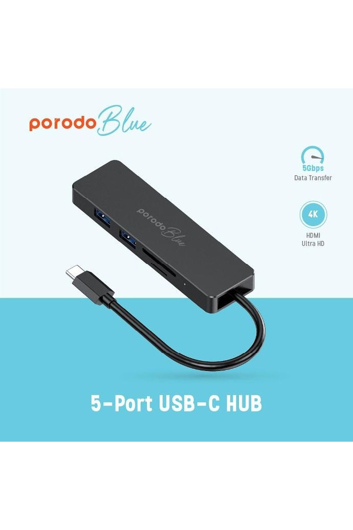 5 in 1 USB-C Hub HDMI USB SD MicroSD Uyumlu