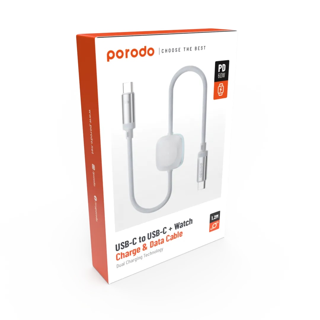 2'si 1 Arada Örgülü Şarj Kablosu, 60W PD Type-C ve Apple Watch Şarjlı Data Kablosu, 1.2 Metre