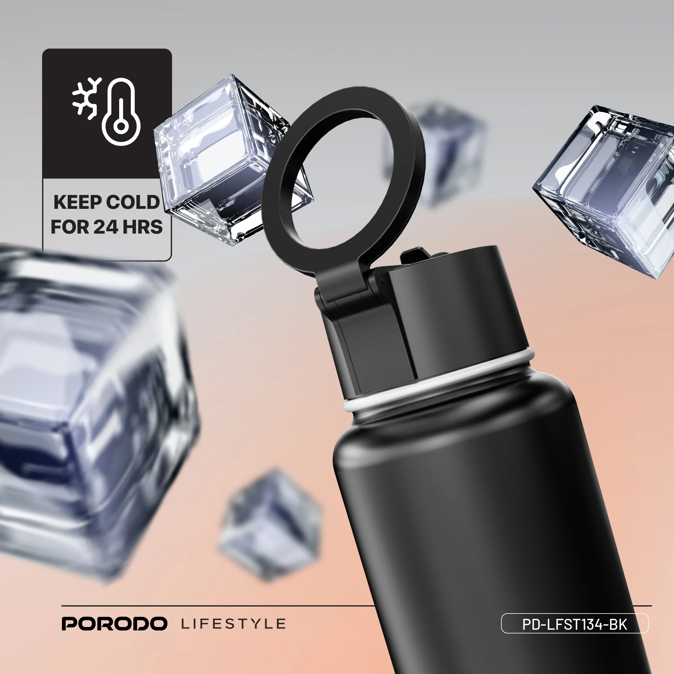 Lifestyle 1L Manyetik Telefon Tutuculu Termos Suluk, 360° Dönebilen MagSafe Uyumlu Çelik Matara