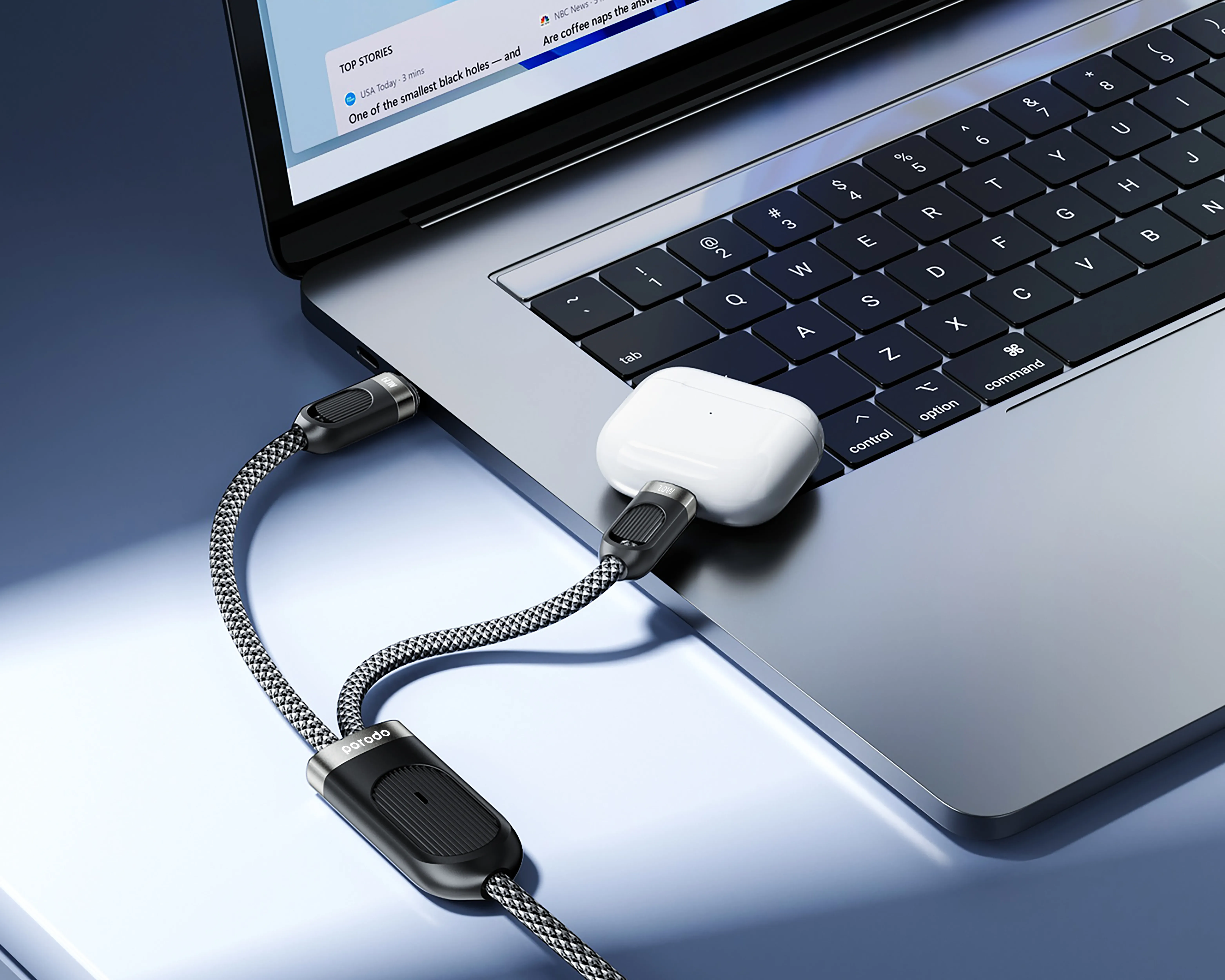 2'si 1 Arada Örgülü Hızlı Şarj Kablosu, 60W PD Type-C ve 12W Lightning, 1.2 Metre, Aynı Anda Şarj