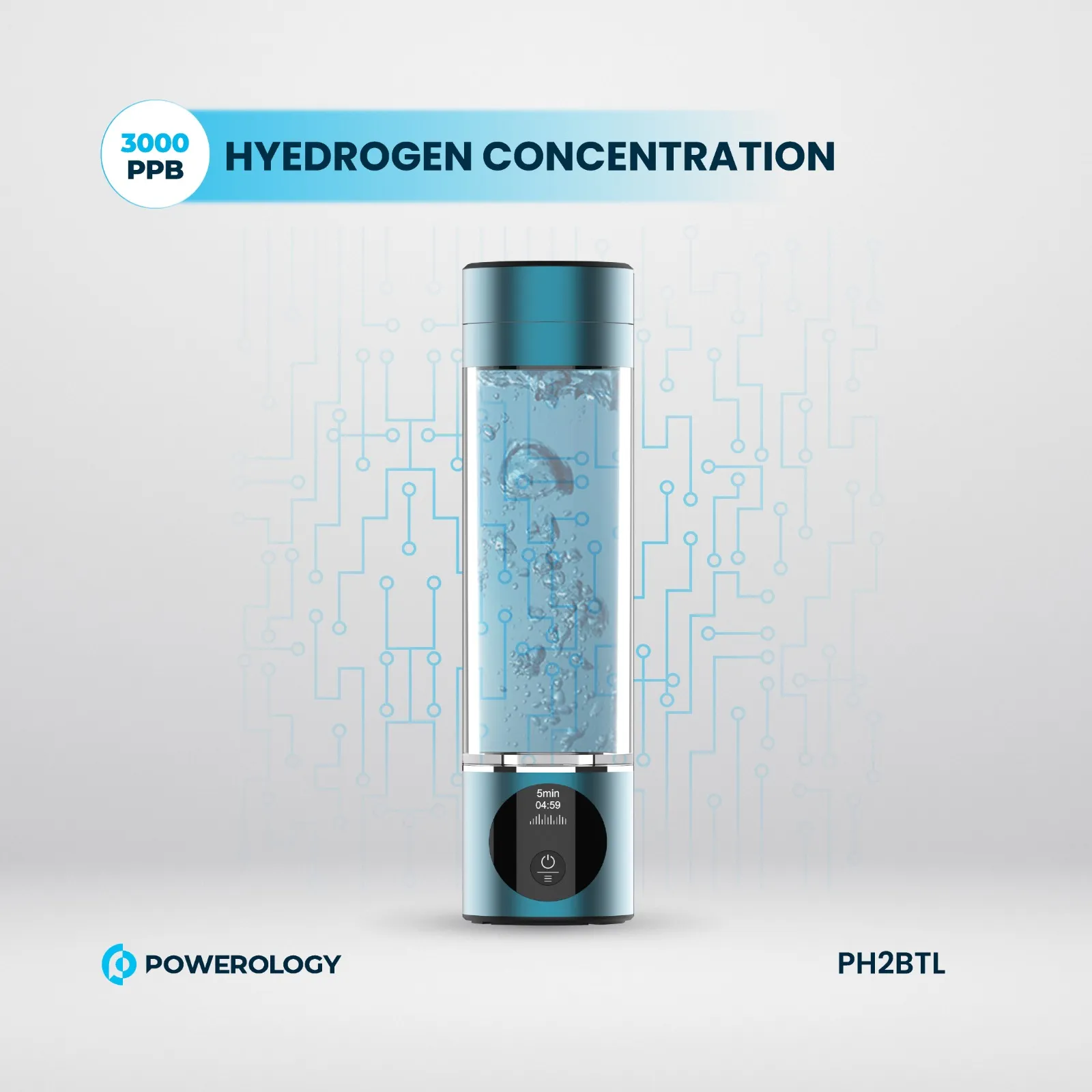 Hidrojenli Su Matarası, 3000 PPB, Titanyum Platin Elektrotlu Su Jeneratörü, OLED Ekranlı