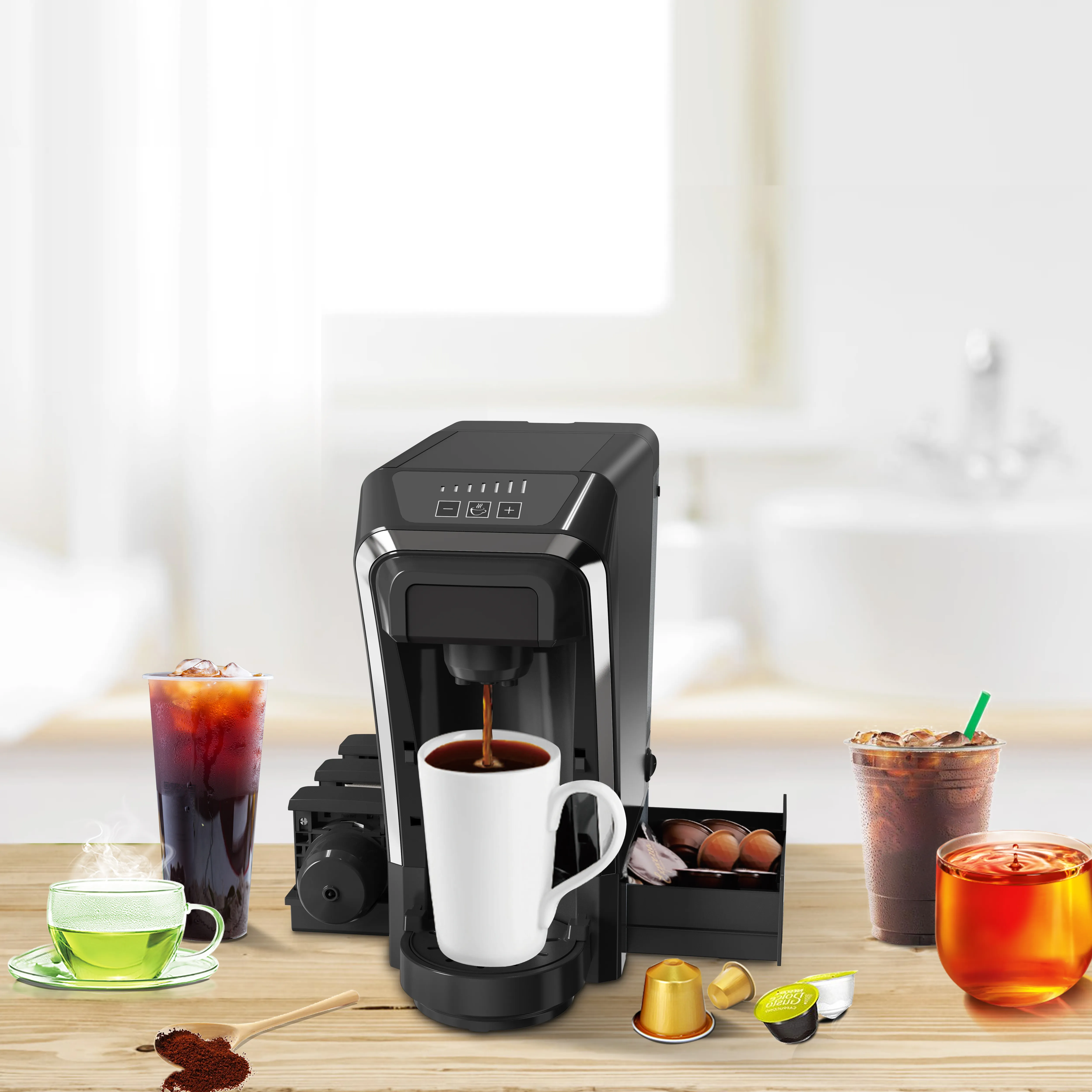 4'ü 1 Arada Çok Kapsül Kahve Makinesi, Çekmeceli Kapsül Haznesi, Nespresso & Dolce Gusto Uyumlu