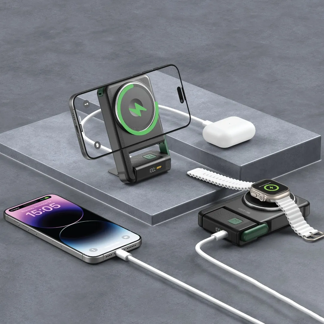 Rotex 10000mAh MagSafe Power Bank, Apple Watch Uyumlu, Döner Stand, PD 22.5W Hızlı Şarj Cihazı