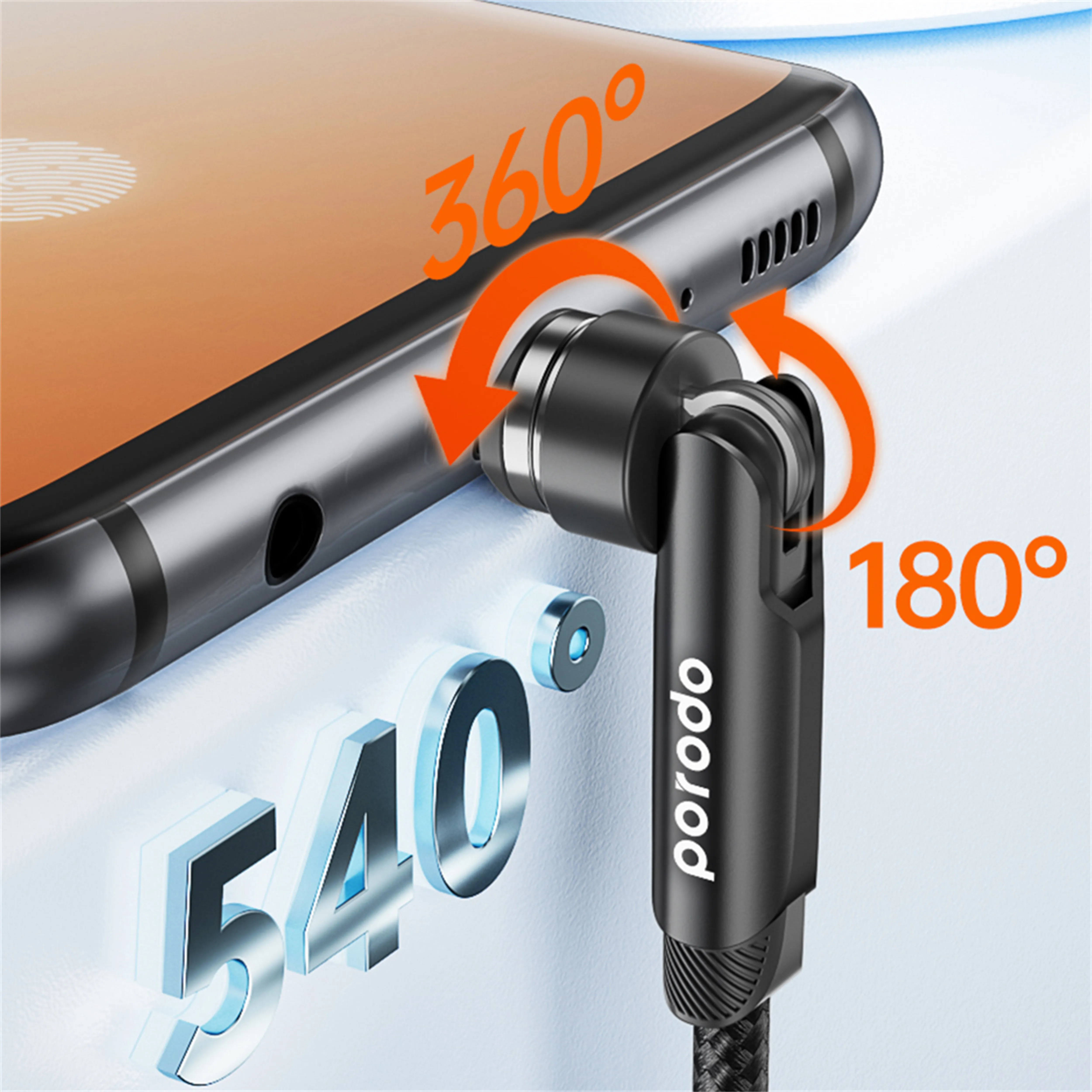 3'ü 1 Arada Manyetik Örgü Kablo, 180°+360° Döner Başlıklı Lightning, Type-C ve Micro USB Hızlı Şarj