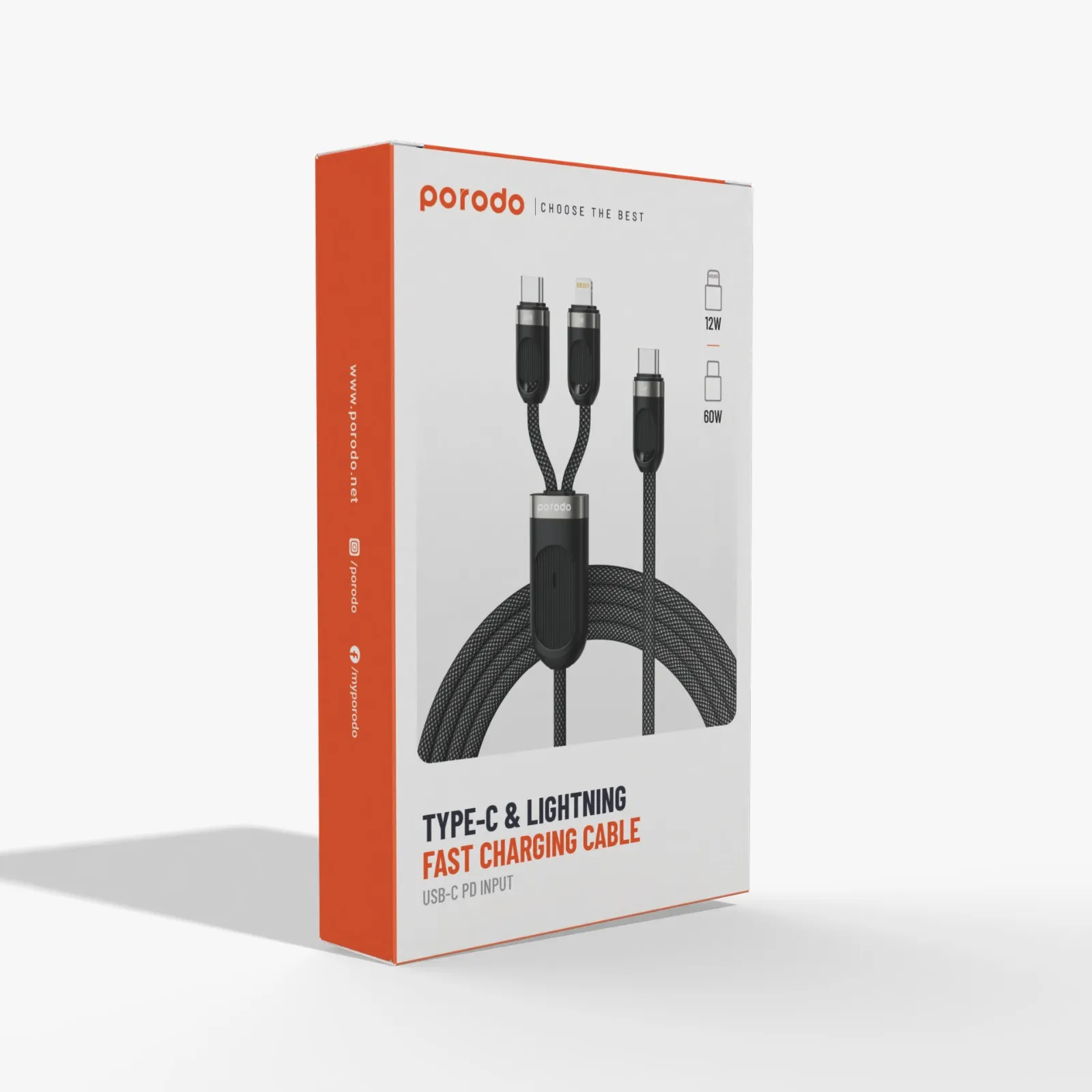 2'si 1 Arada Örgülü Hızlı Şarj Kablosu, 60W PD Type-C ve 12W Lightning, 1.2 Metre, Aynı Anda Şarj