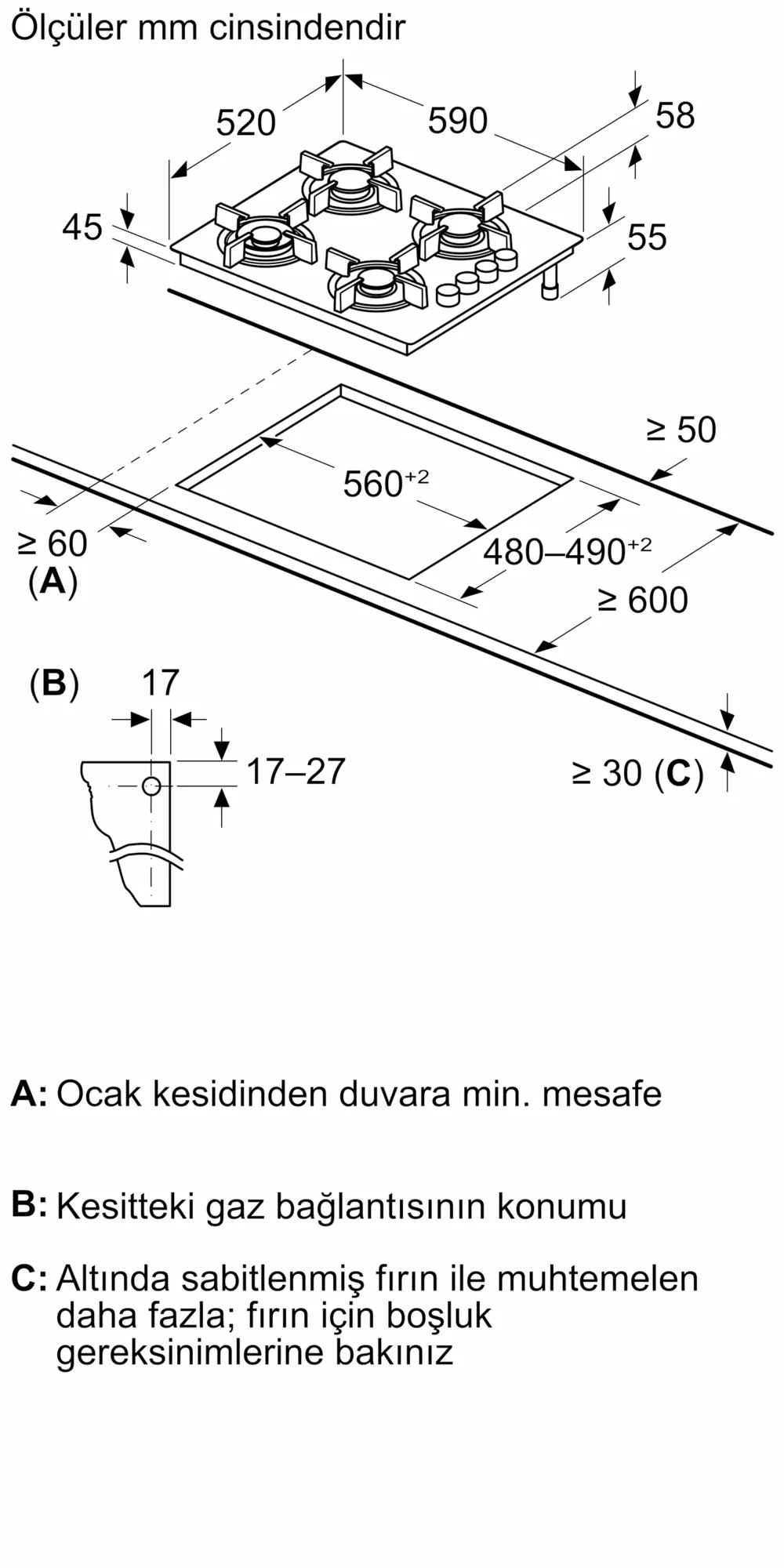 Profilo OE36P9P10D Gazlı Ocak 60 cm Sert cam,