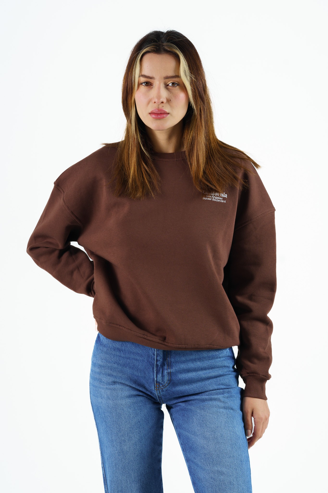 California Baskılı Sweatshirt - Kahverengi