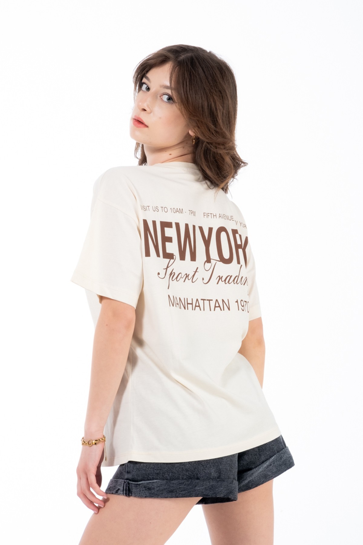 NewYork Baskılı Tshirt - Bej