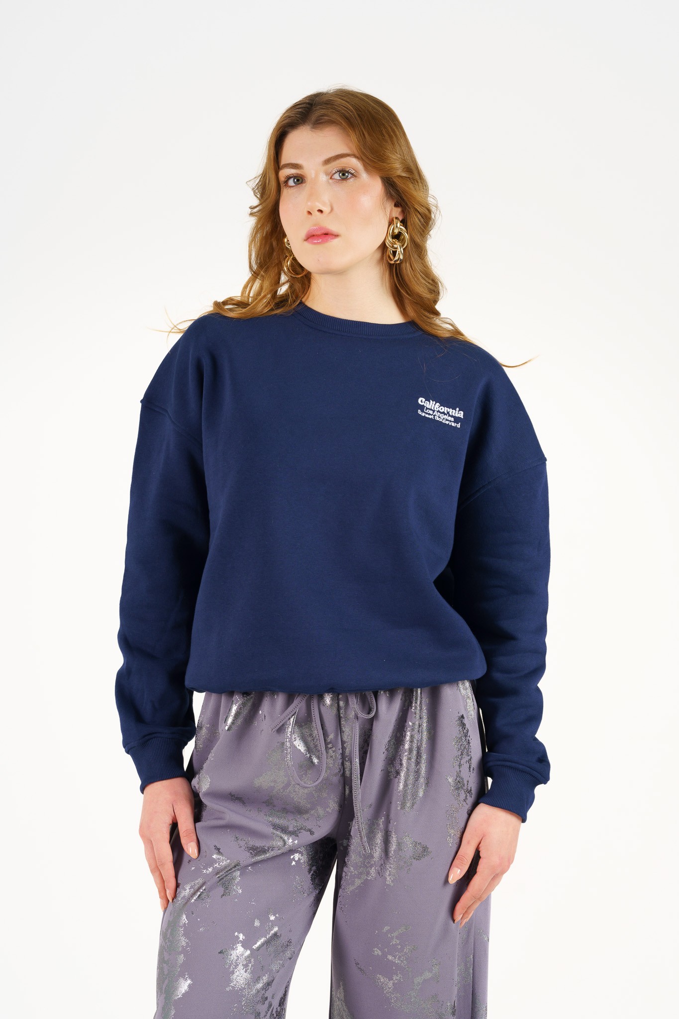 California Baskılı Sweatshirt - Lacivert