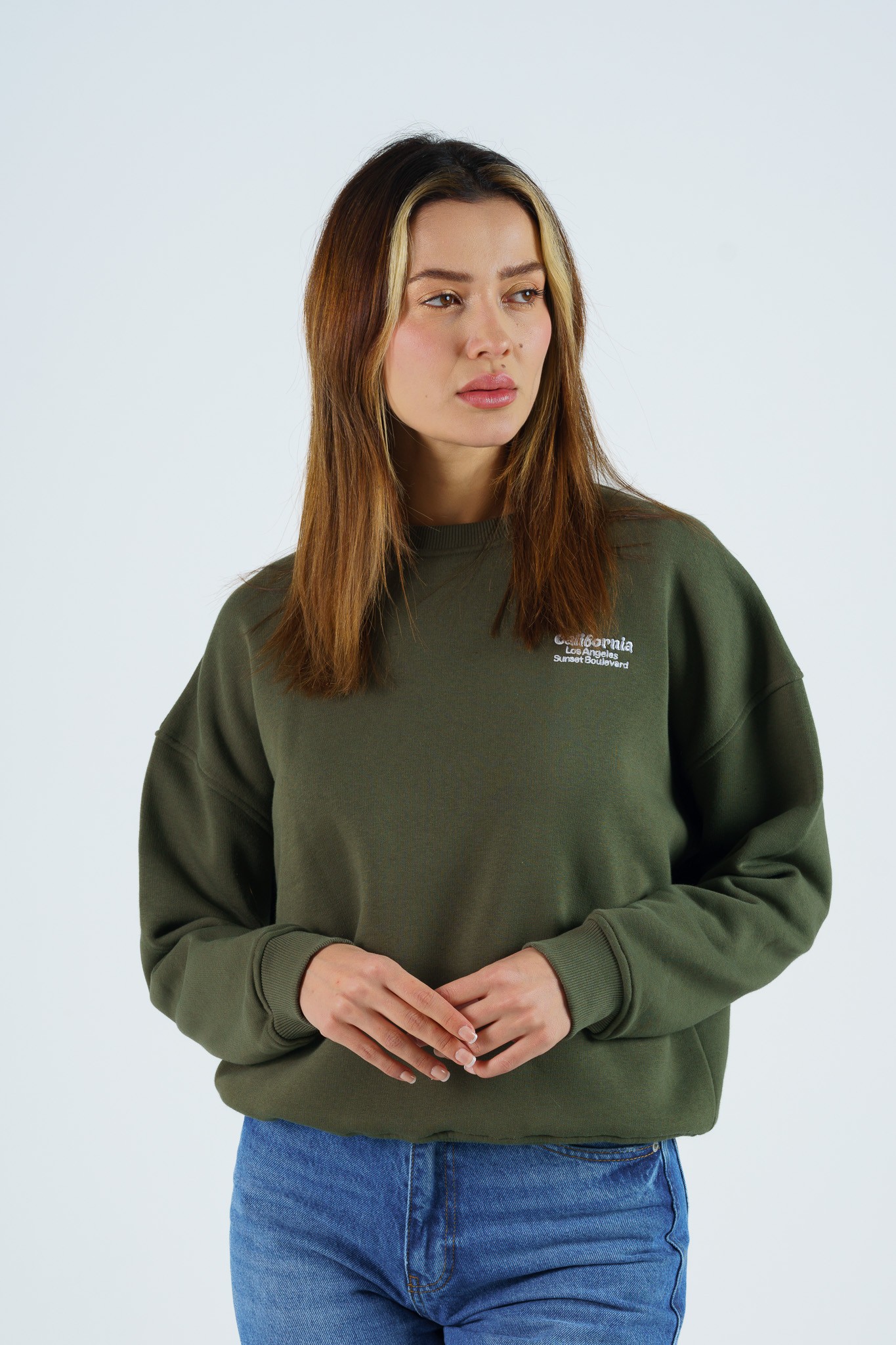 California Baskılı Sweatshirt - Haki