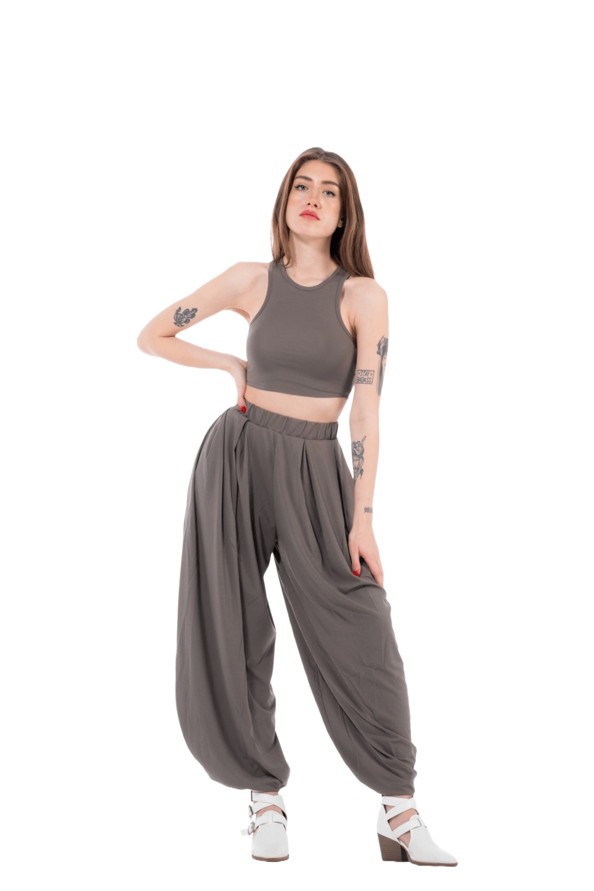 Crop Pantolon Takım - Haki