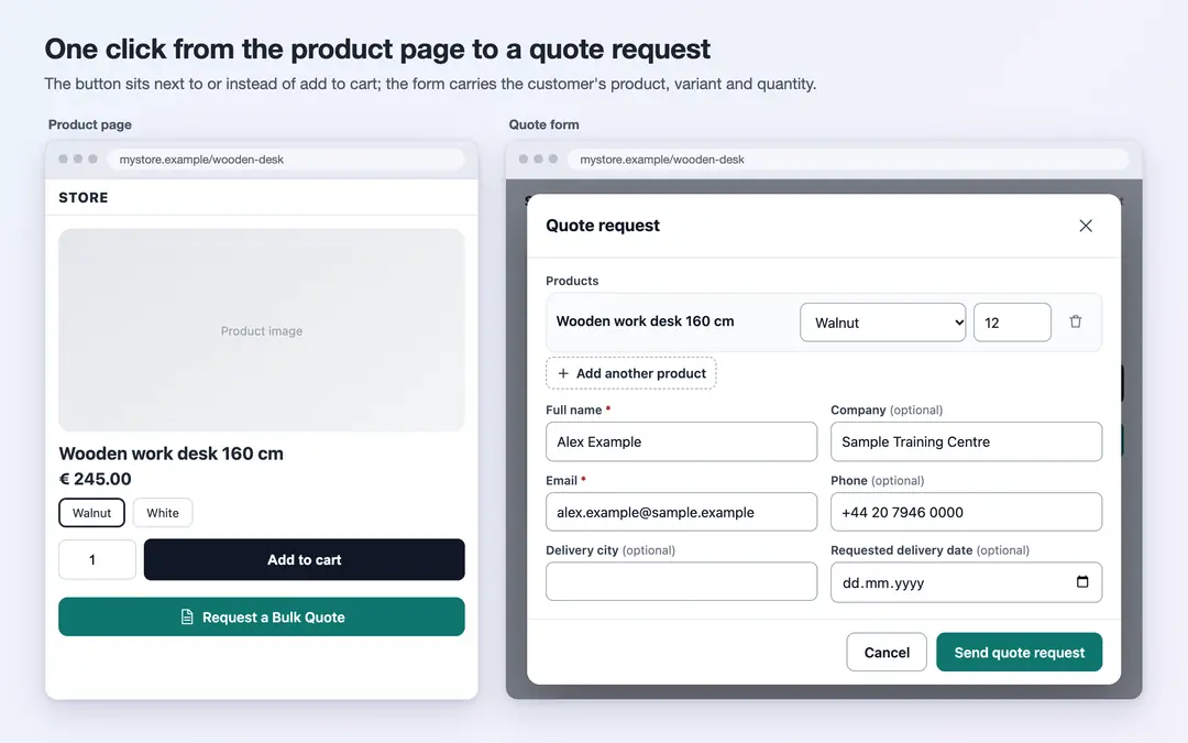 QuoteMe: the quote button on a product page and the quote form