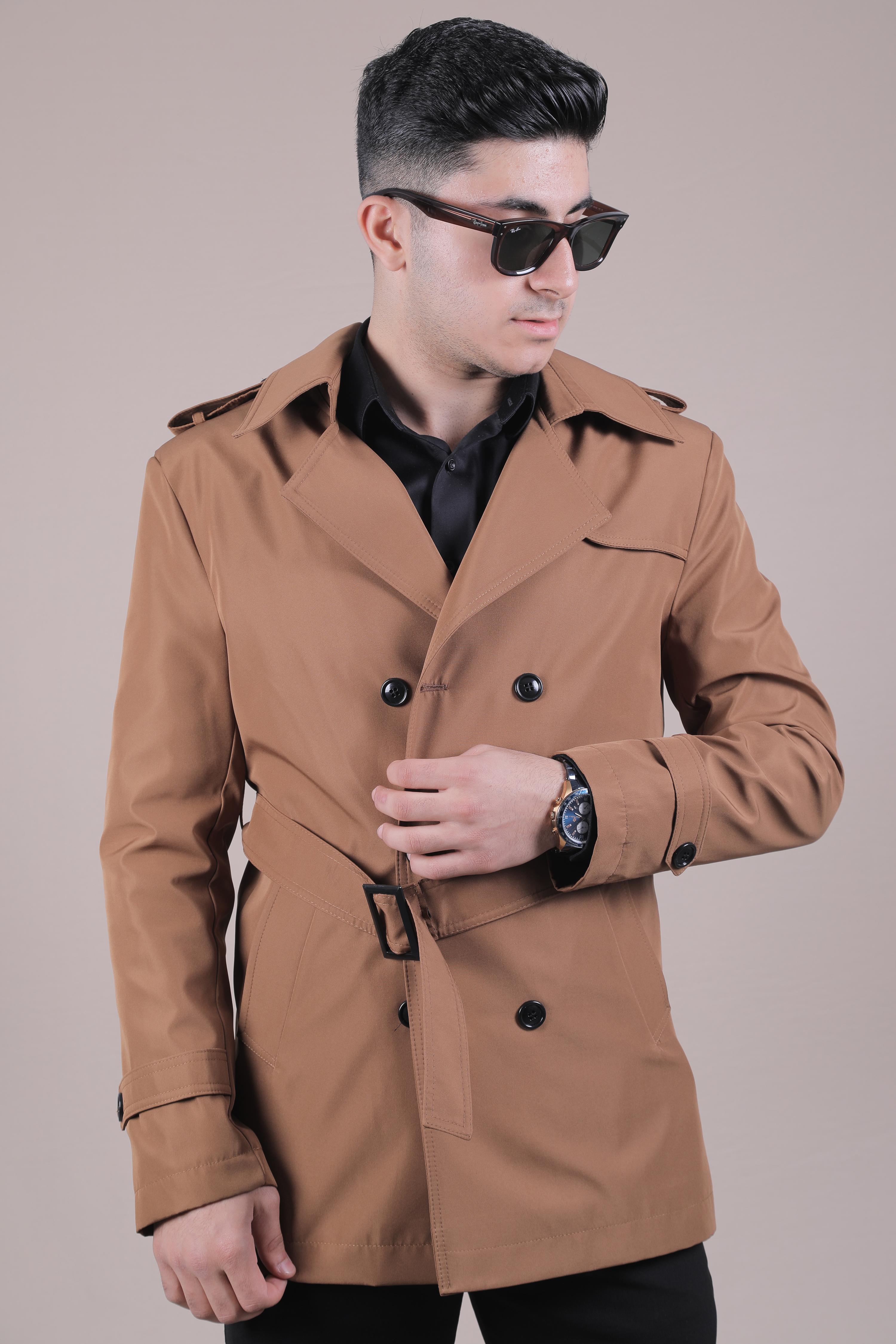 Slim Fit Kemer Detaylı Erkek Trençkot  - Taba