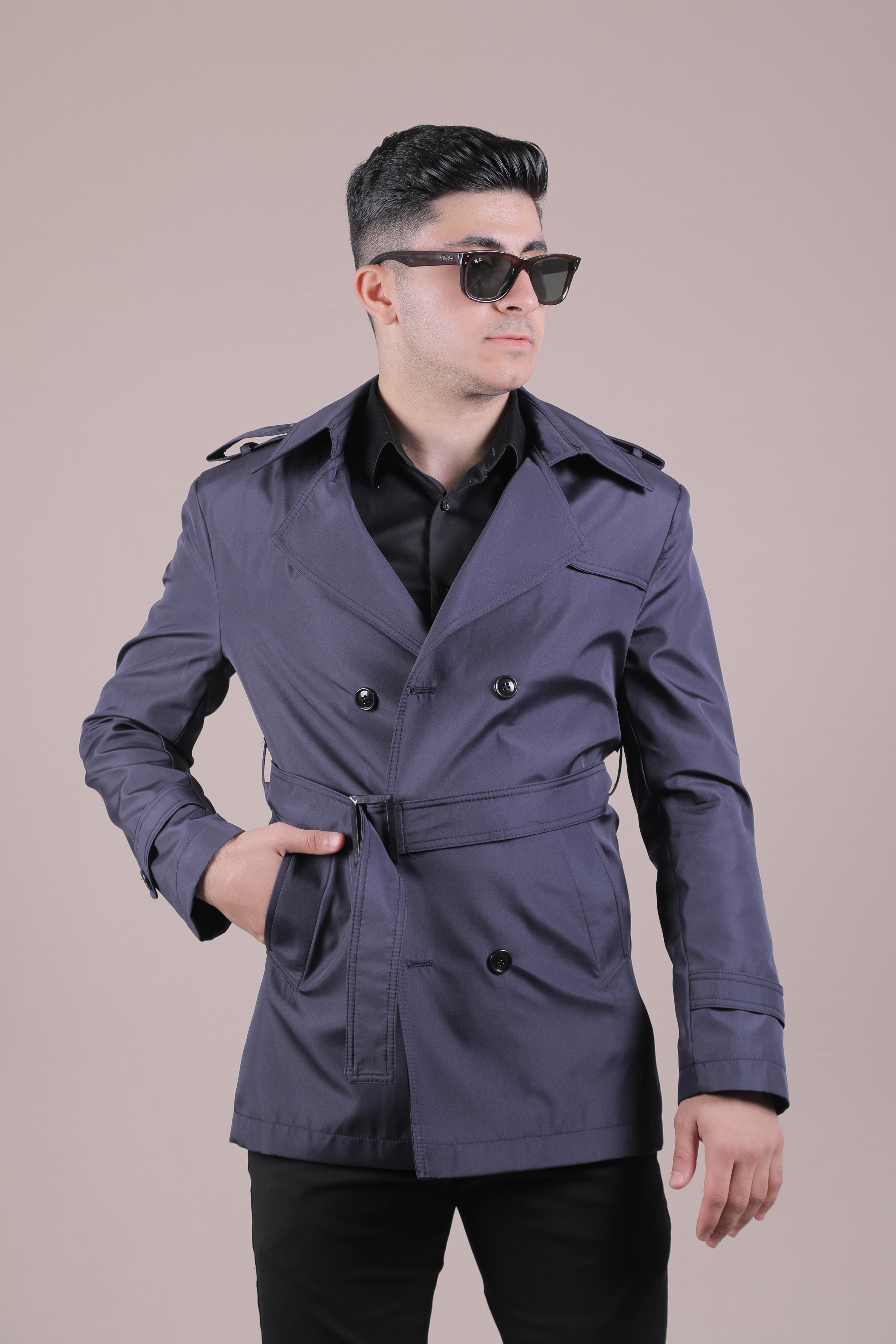 Slim Fit Kemer Detaylı Erkek Trençkot  - Lacivert