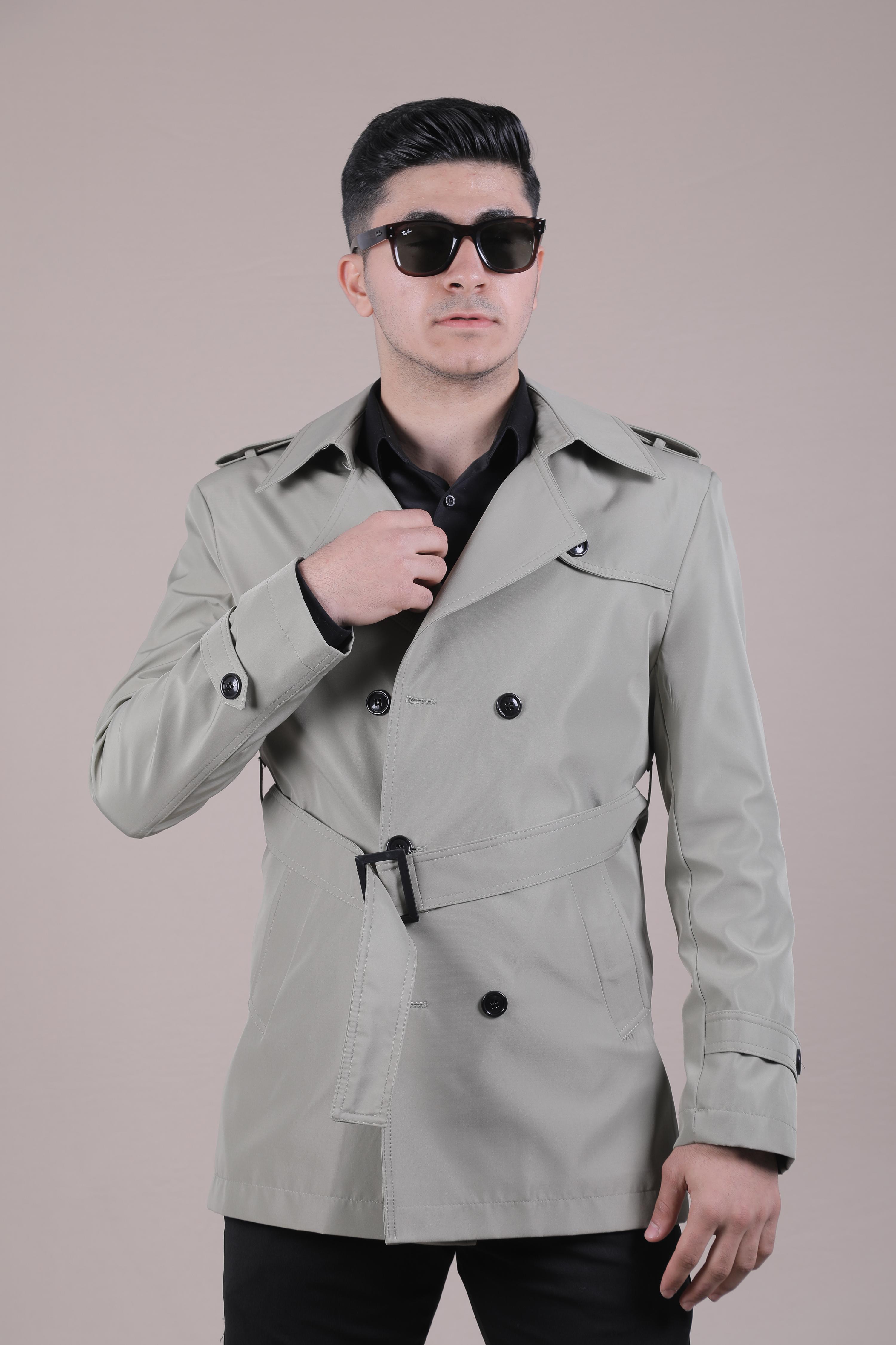 Slim Fit Kemer Detaylı Erkek Trençkot  - Su Yeşili