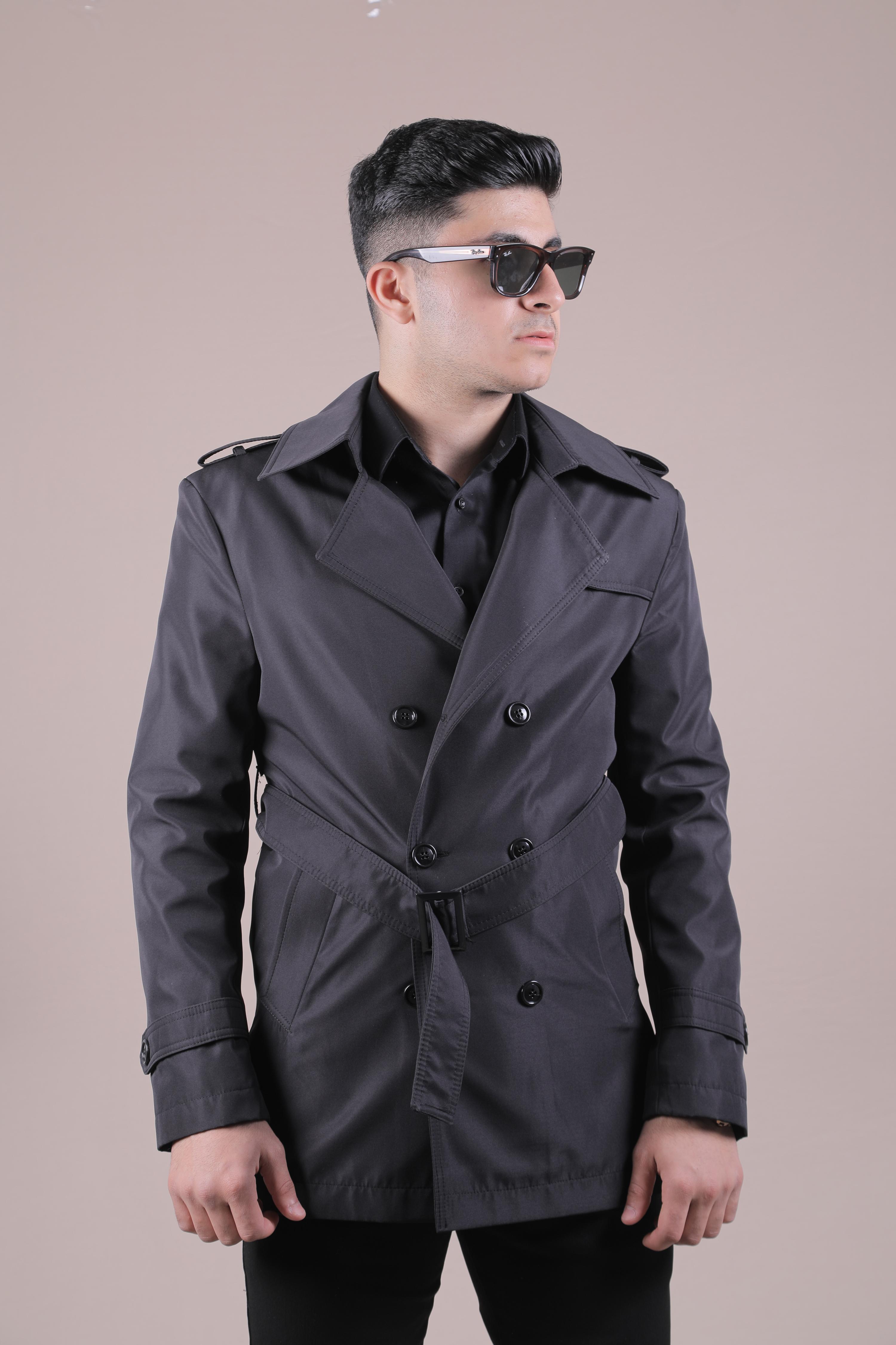 Slim Fit Kemer Detaylı Erkek Trençkot  - Siyah