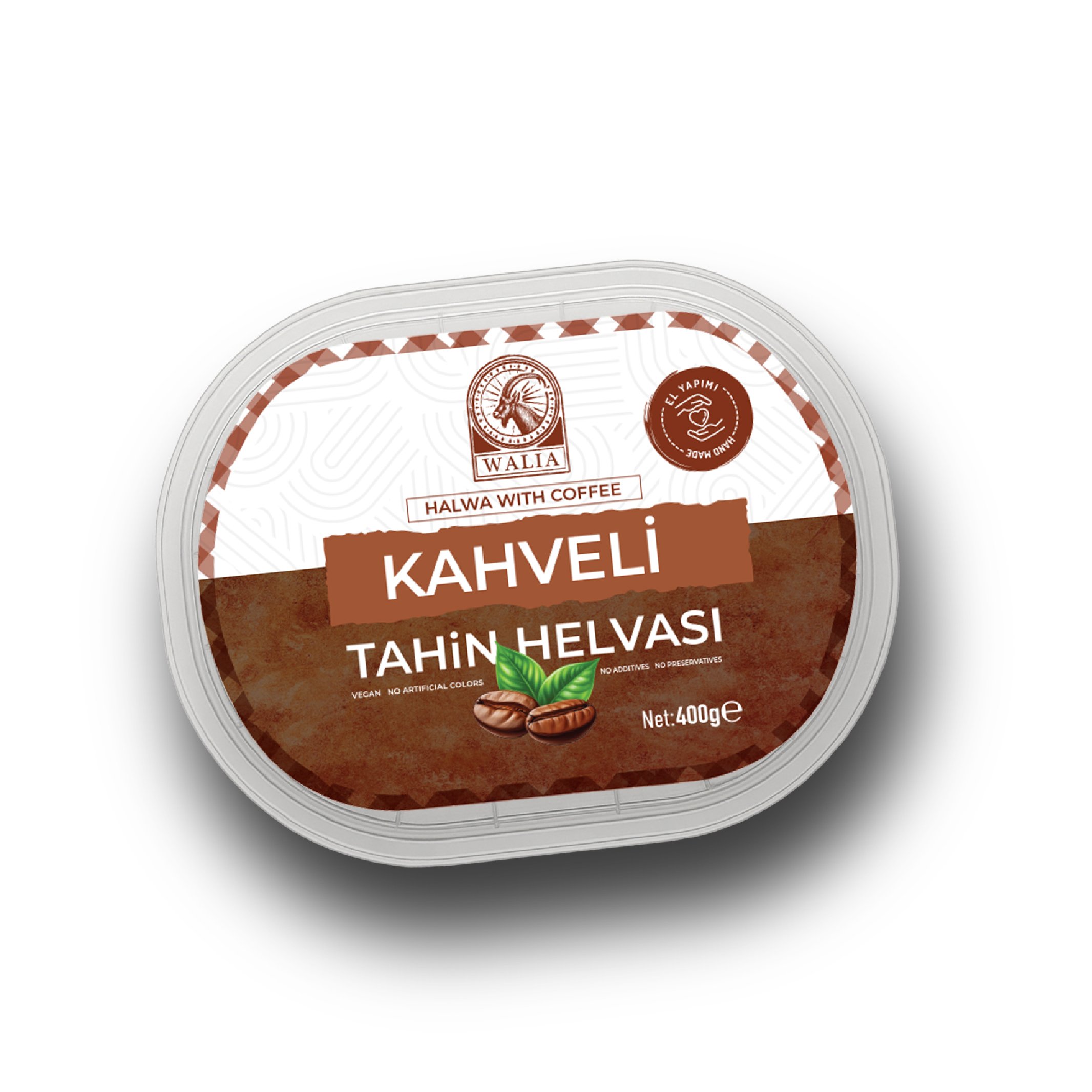 Kahveli Rafine Şekersiz El Yapımı Taze Tahin Helvası | 400g Hurma Suyuyla Tatlandırılmış