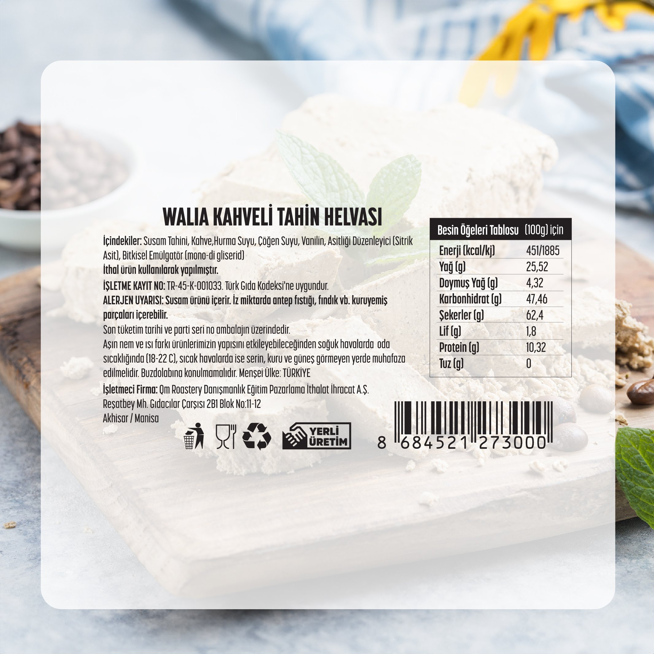 Kahveli Rafine Şekersiz El Yapımı Taze Tahin Helvası | 400g Hurma Suyuyla Tatlandırılmış
