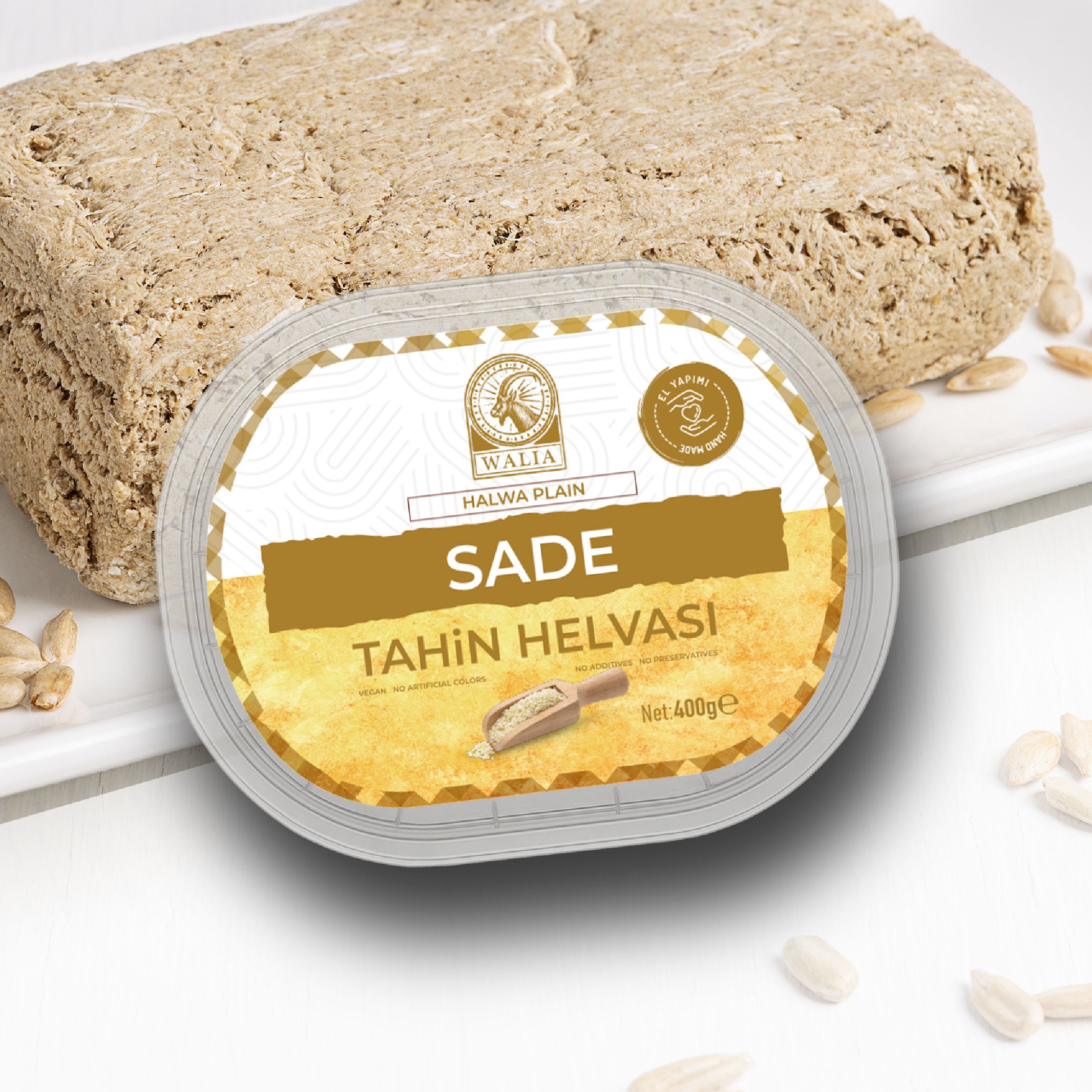 Sade Rafine Şekersiz El Yapımı Taze Tahin Helvası | 400g Hurma Suyuyla Tatlandırılmış