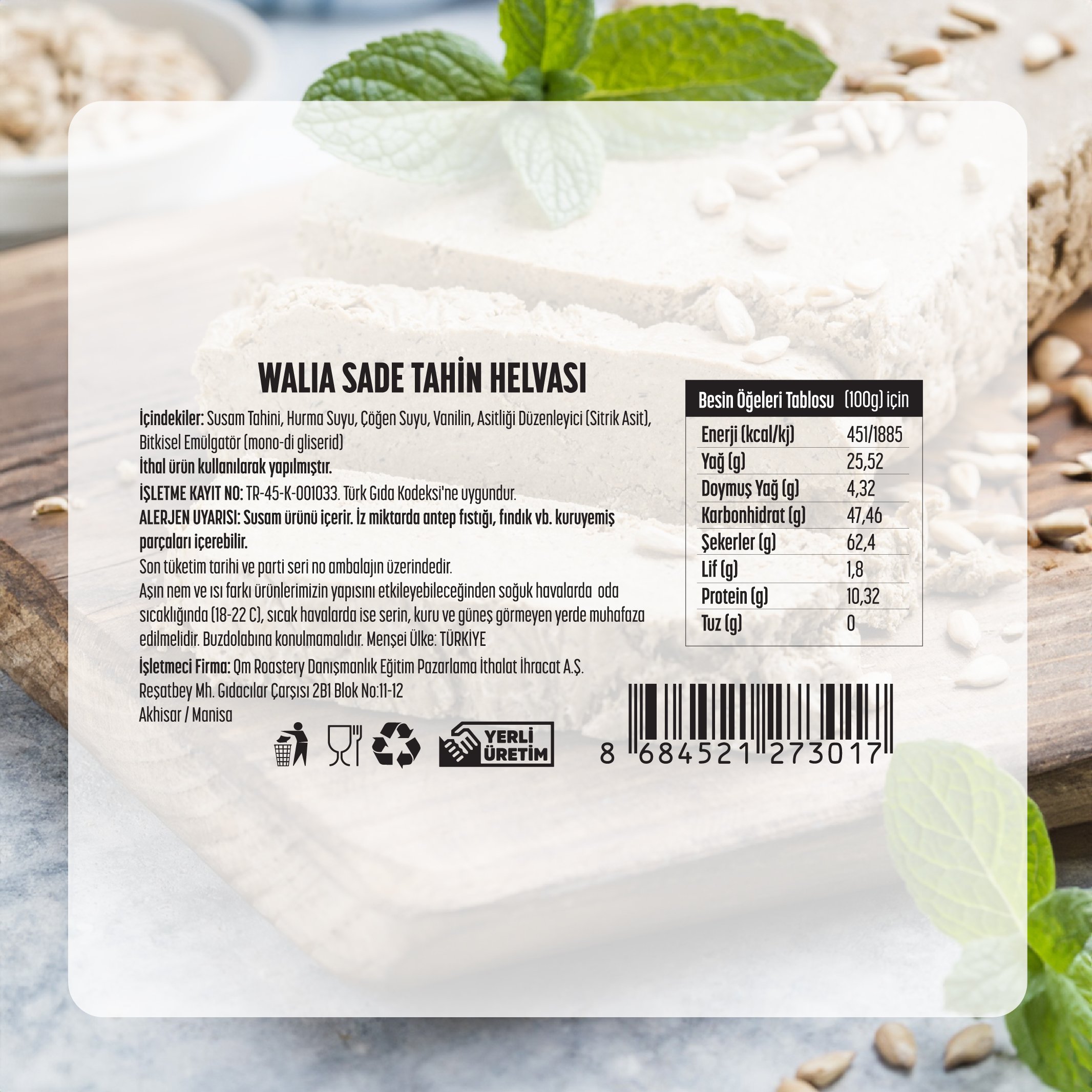 Sade Rafine Şekersiz El Yapımı Taze Tahin Helvası | 400g Hurma Suyuyla Tatlandırılmış