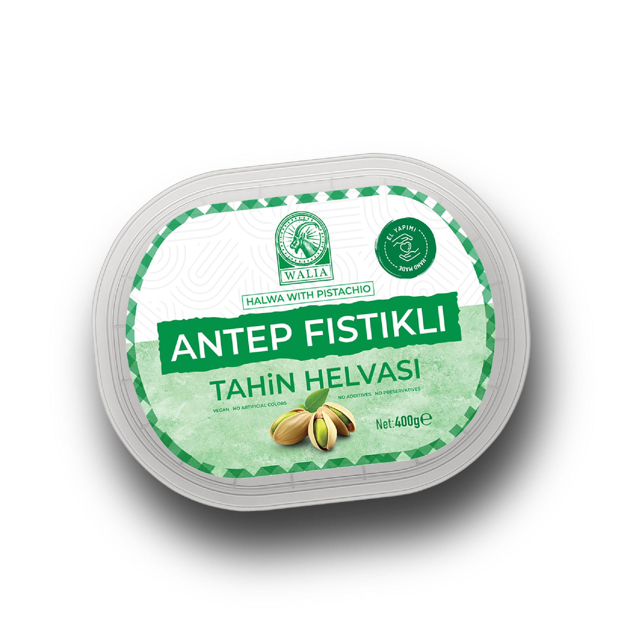 Antep Fıstıklı El Yapımı Tahin Helvası Rafine Şekersiz | 400g – Katkısız, Hurmayla Tatlandırılmış