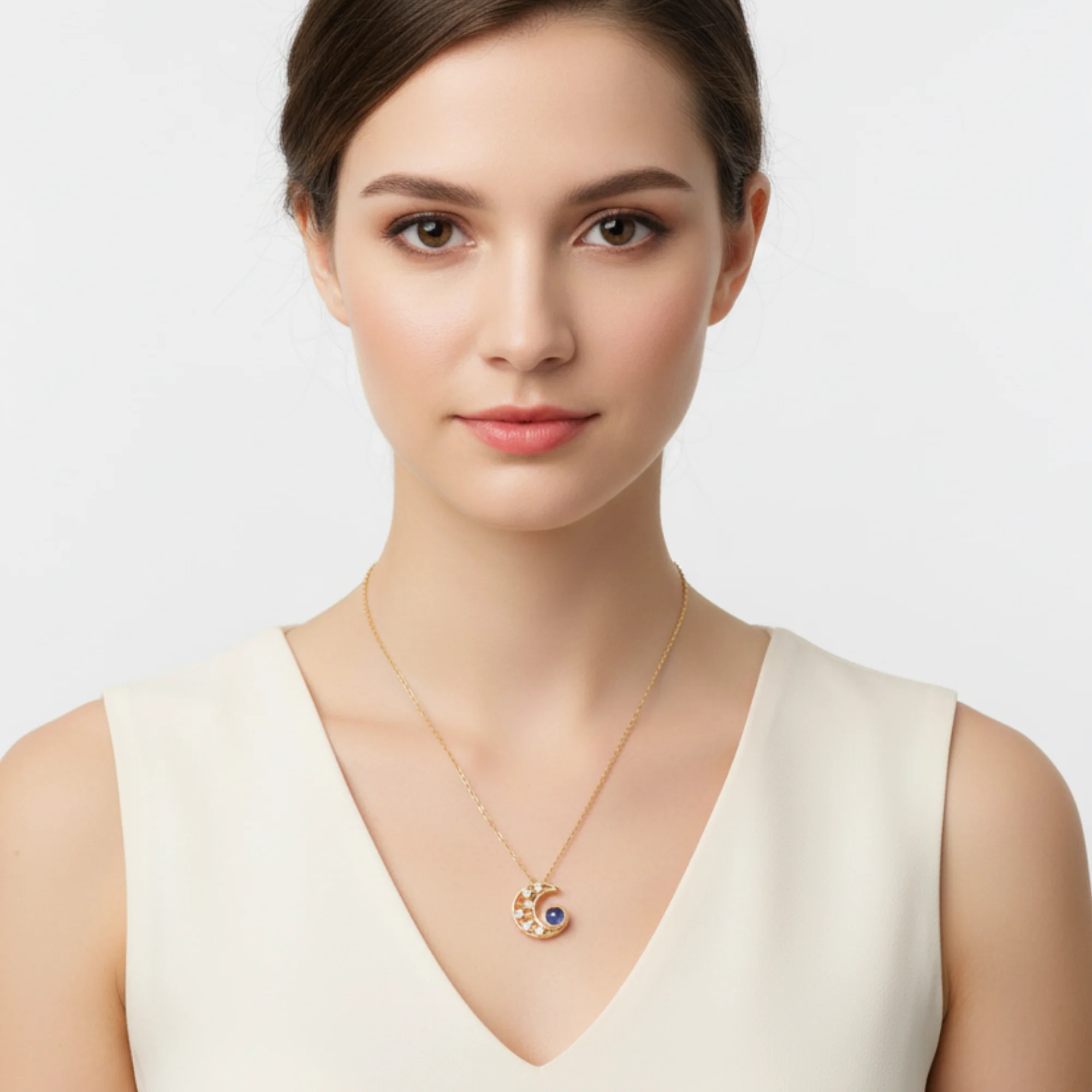 Ay ve Yıldız Motifli 100 Dilde Seni Seviyorum Projeksiyon Kolye - Zirkon Taşlı 316L Çelik GOLD